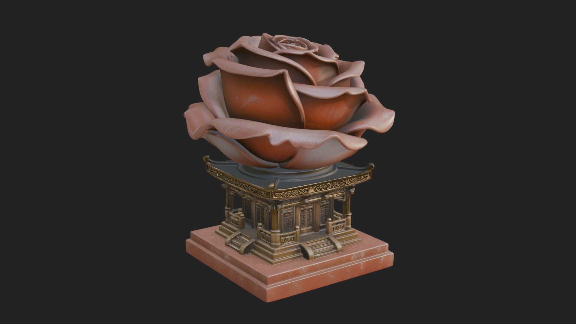 Rose Flower Pedestal Ornament Design 1 3D Print Model 3D Model