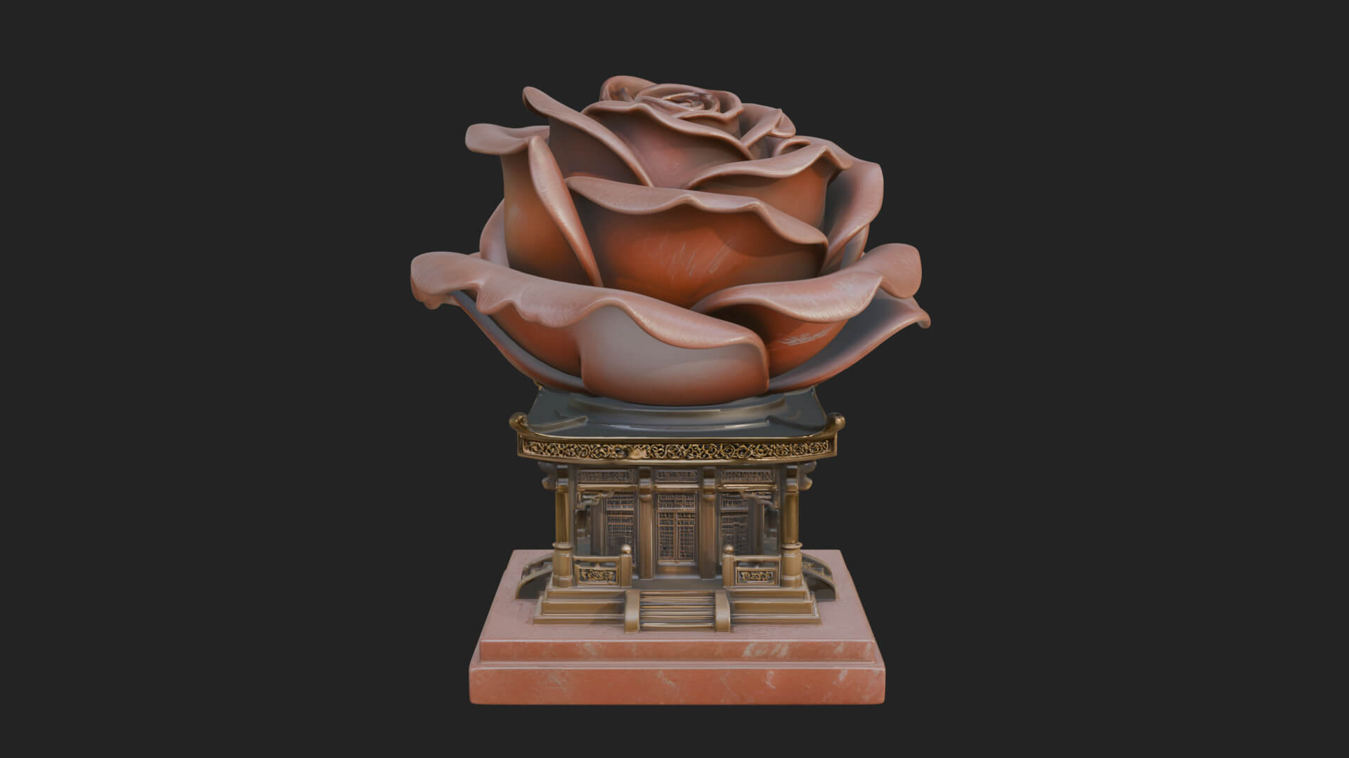 Rose Flower Pedestal Ornament Design 1 3D Print Model 3D Model