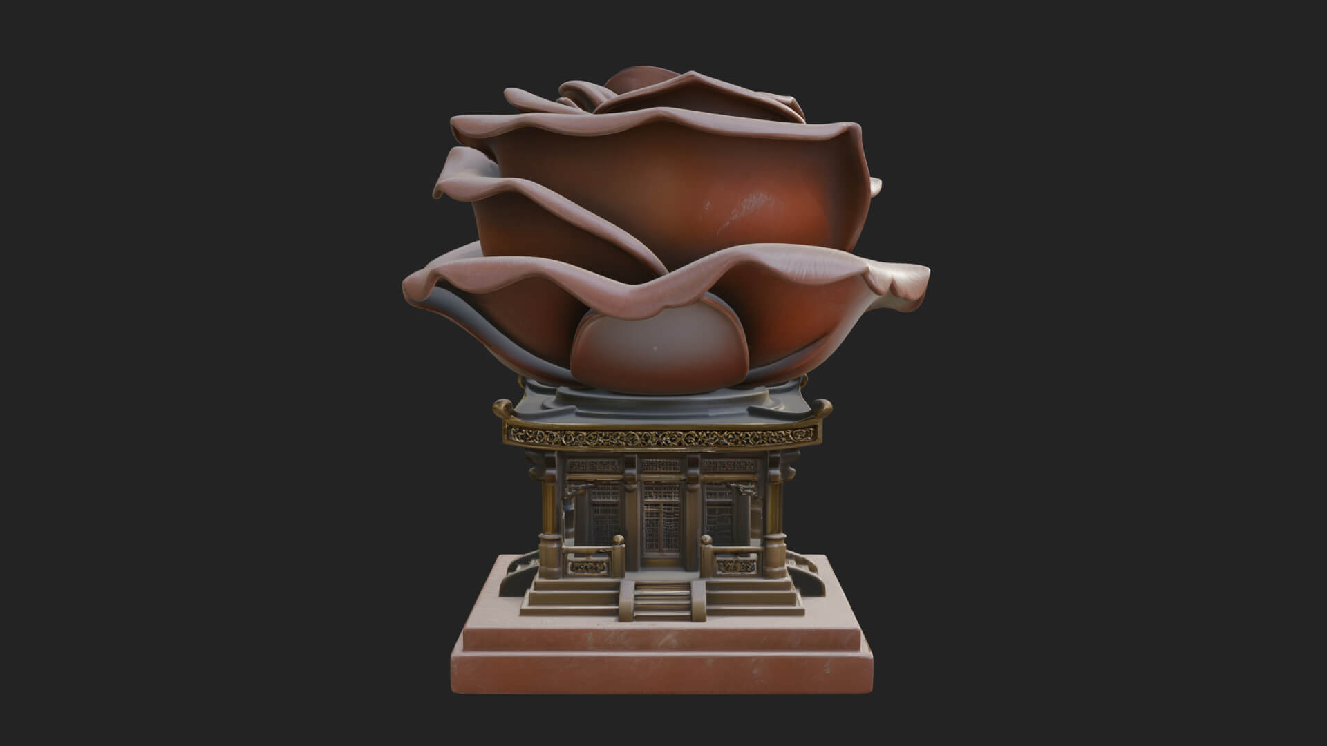 Rose Flower Pedestal Ornament Design 1 3D Print Model 3D Model