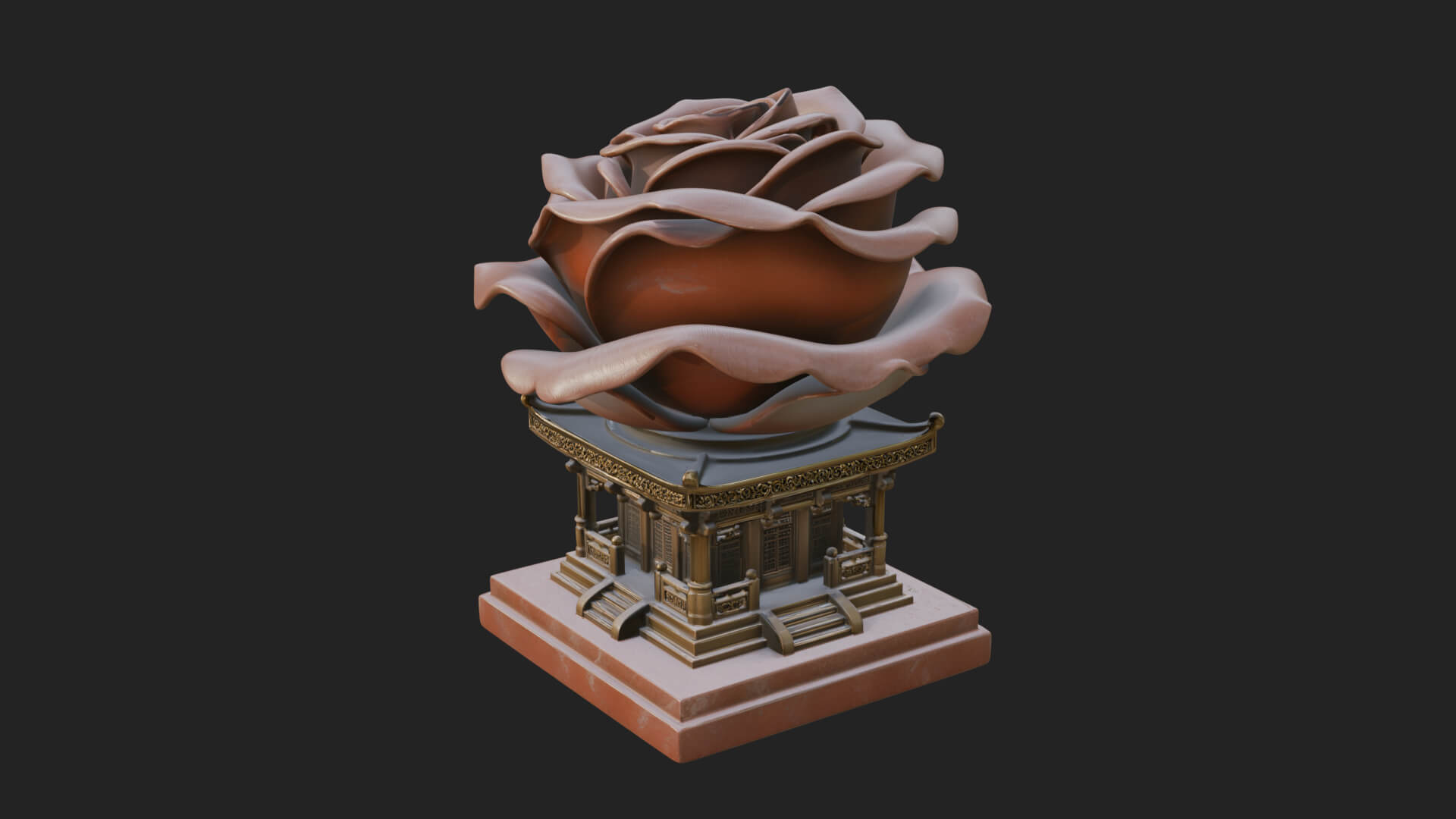Rose Flower Pedestal Ornament Design 1 3D Print Model 3D Model