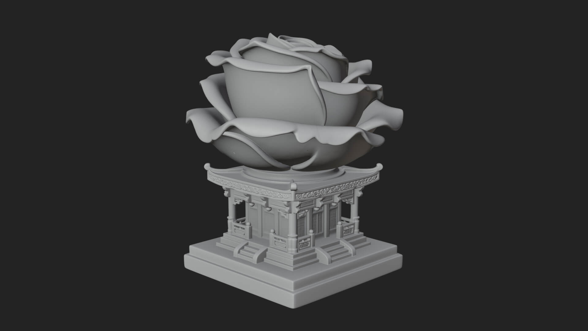 Rose Flower Pedestal Ornament Design 1 3D Print Model 3D Model