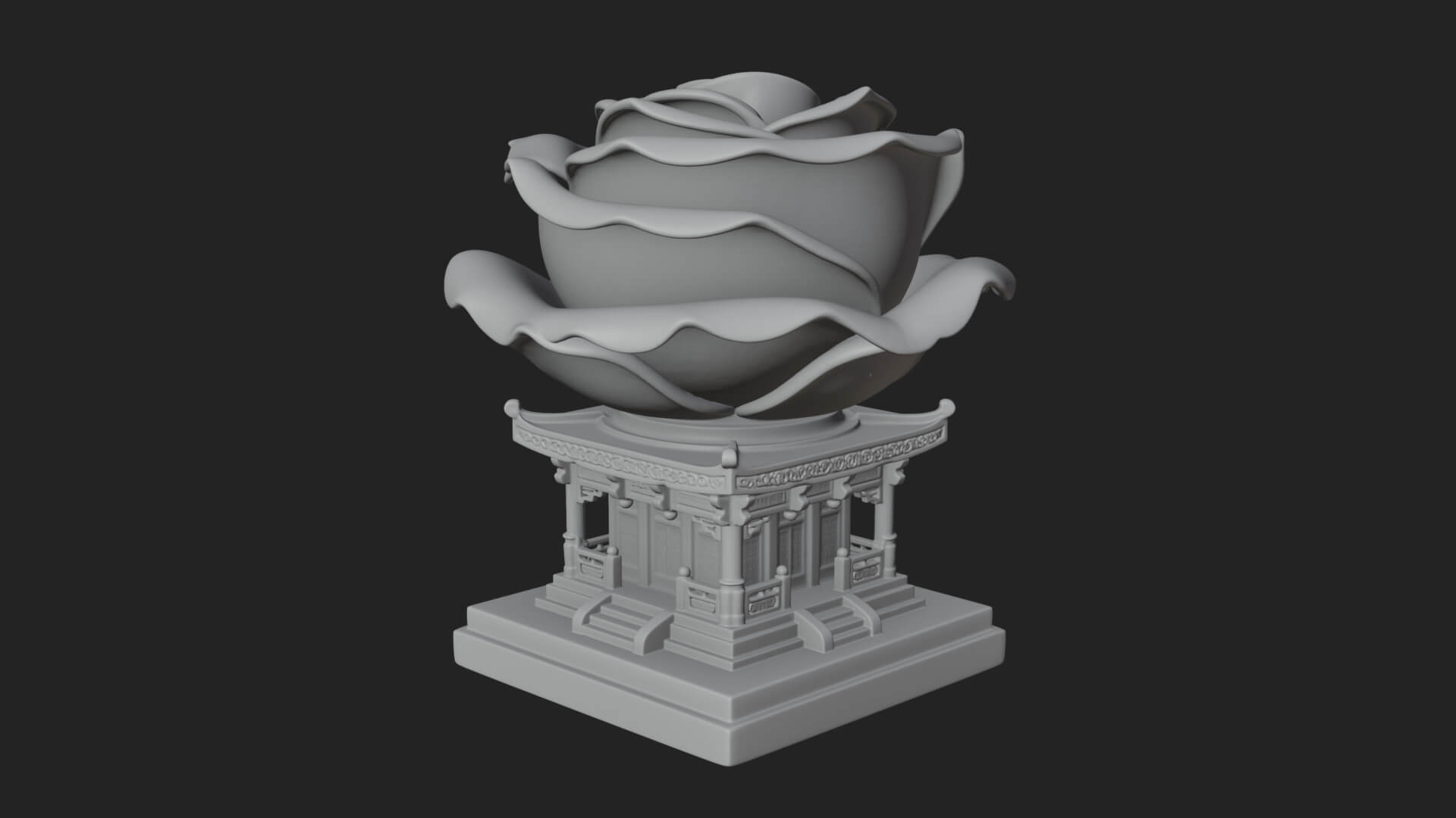 Rose Flower Pedestal Ornament Design 1 3D Print Model 3D Model