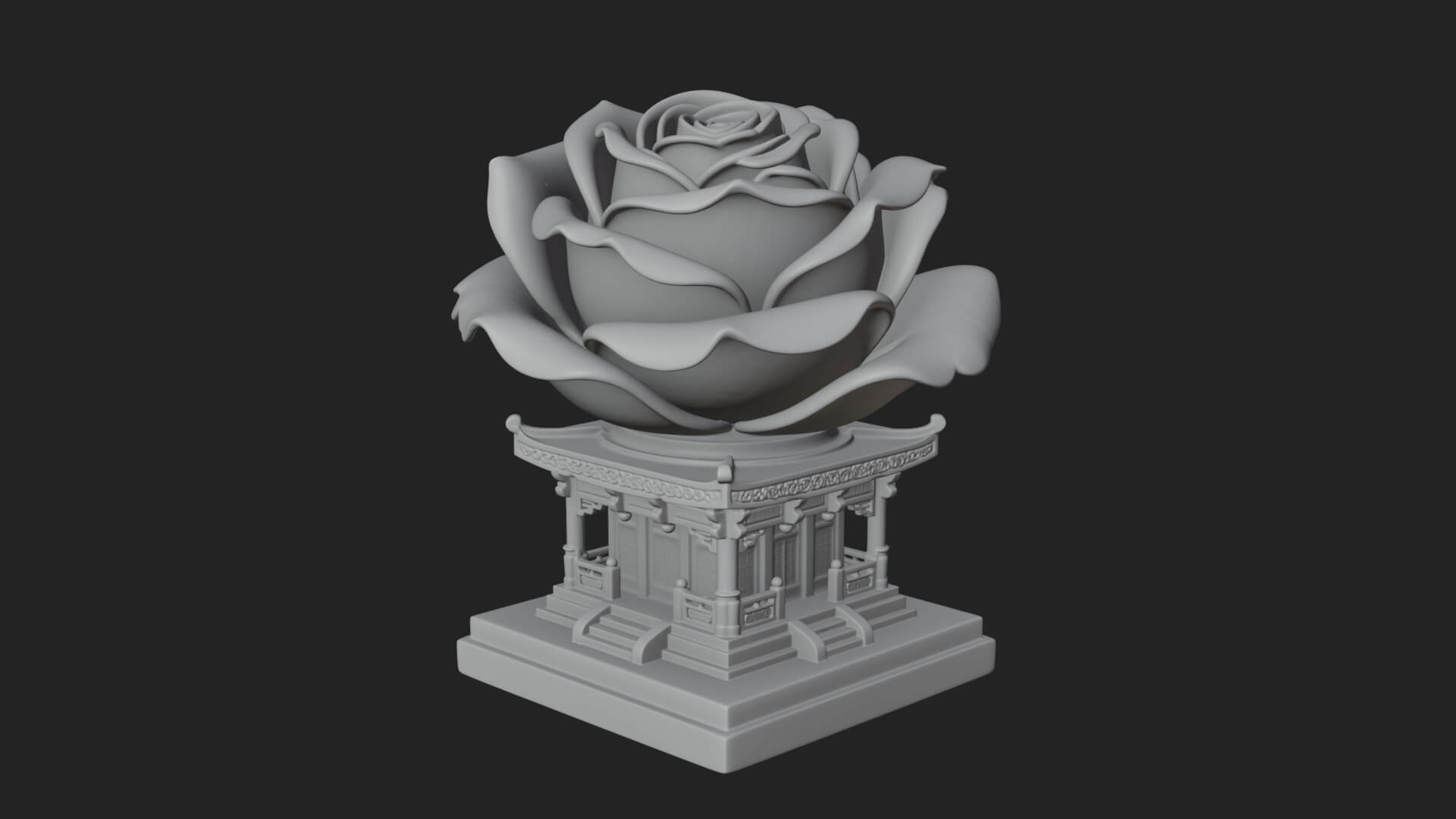 Rose Flower Pedestal Ornament Design 1 3D Print Model 3D Model