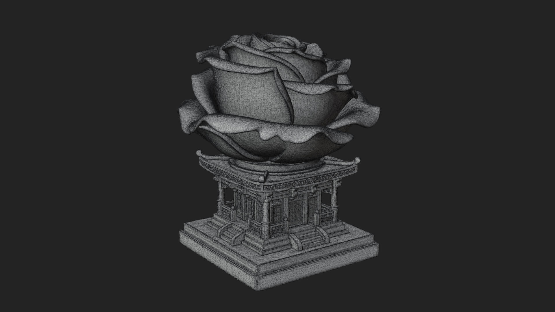Rose Flower Pedestal Ornament Design 1 3D Print Model 3D Model