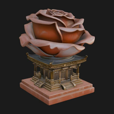 Rose Flower Pedestal Ornament Design 1 3D Print Model