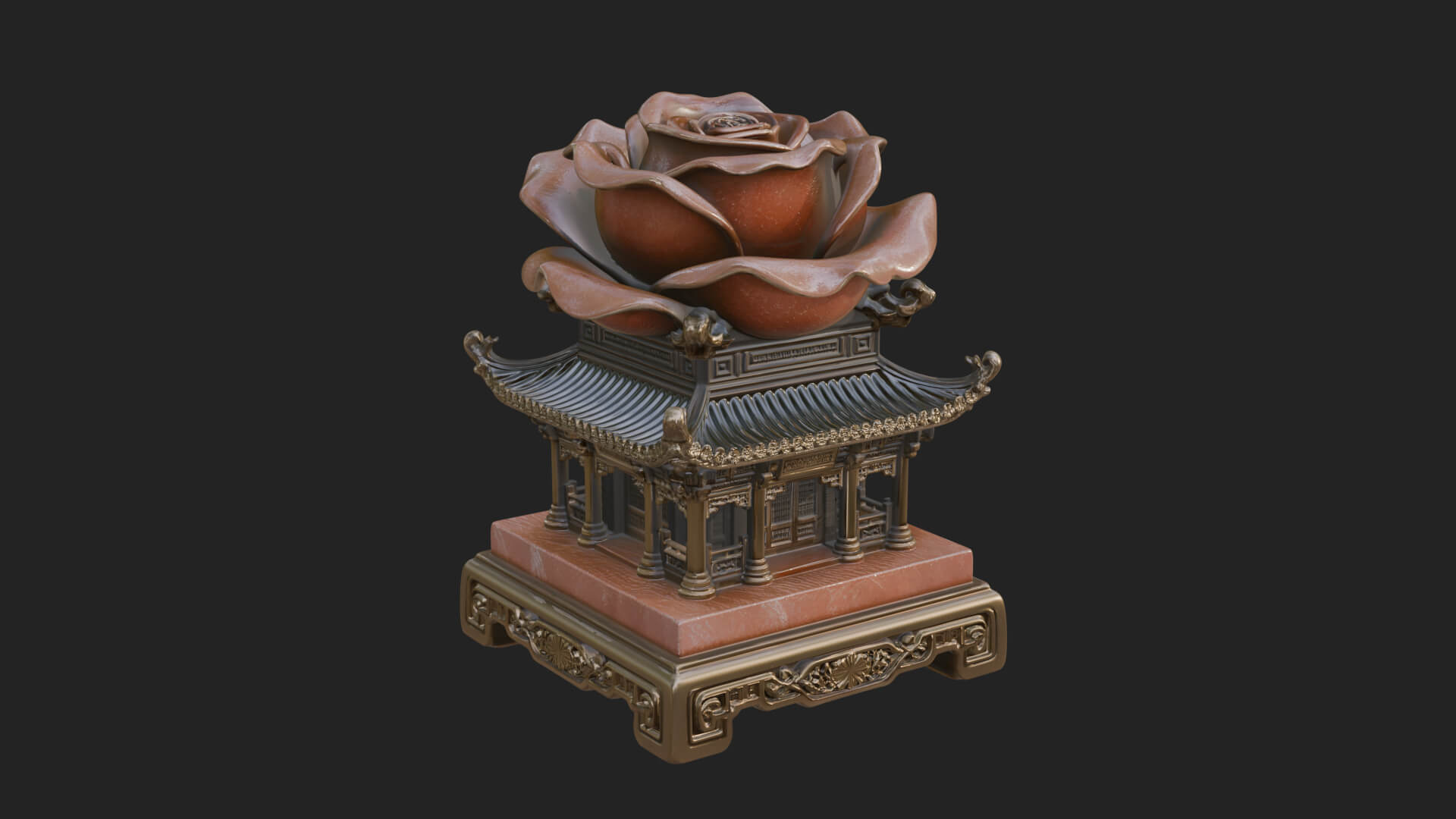Rose Flower Pedestal Ornament Design 2 3D Print Model 3D Model
