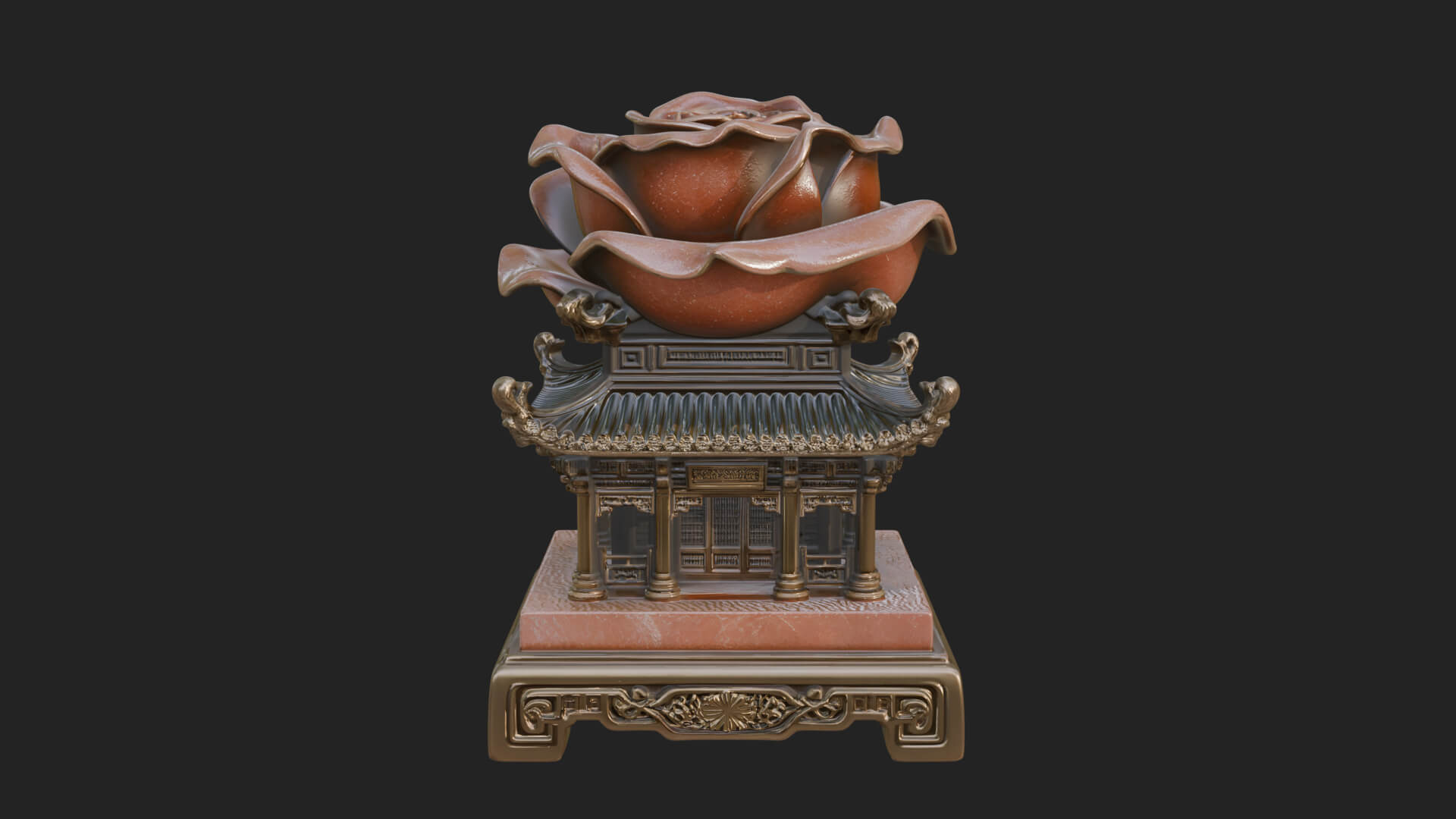 Rose Flower Pedestal Ornament Design 2 3D Print Model 3D Model