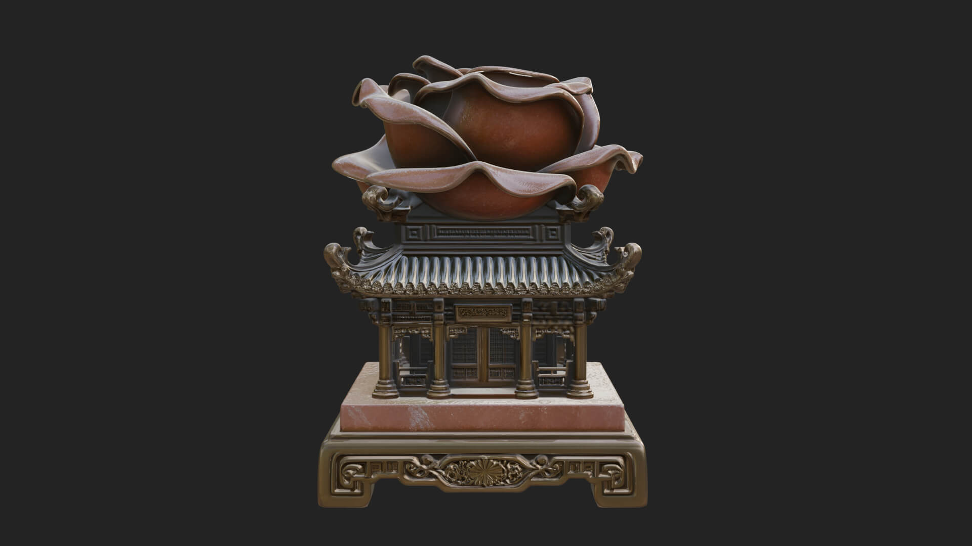 Rose Flower Pedestal Ornament Design 2 3D Print Model 3D Model