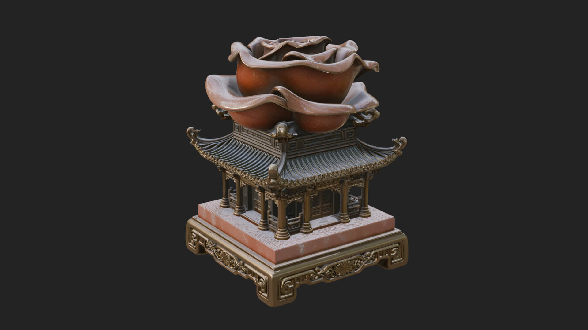 Rose Flower Pedestal Ornament Design 2 3D Print Model 3D Model