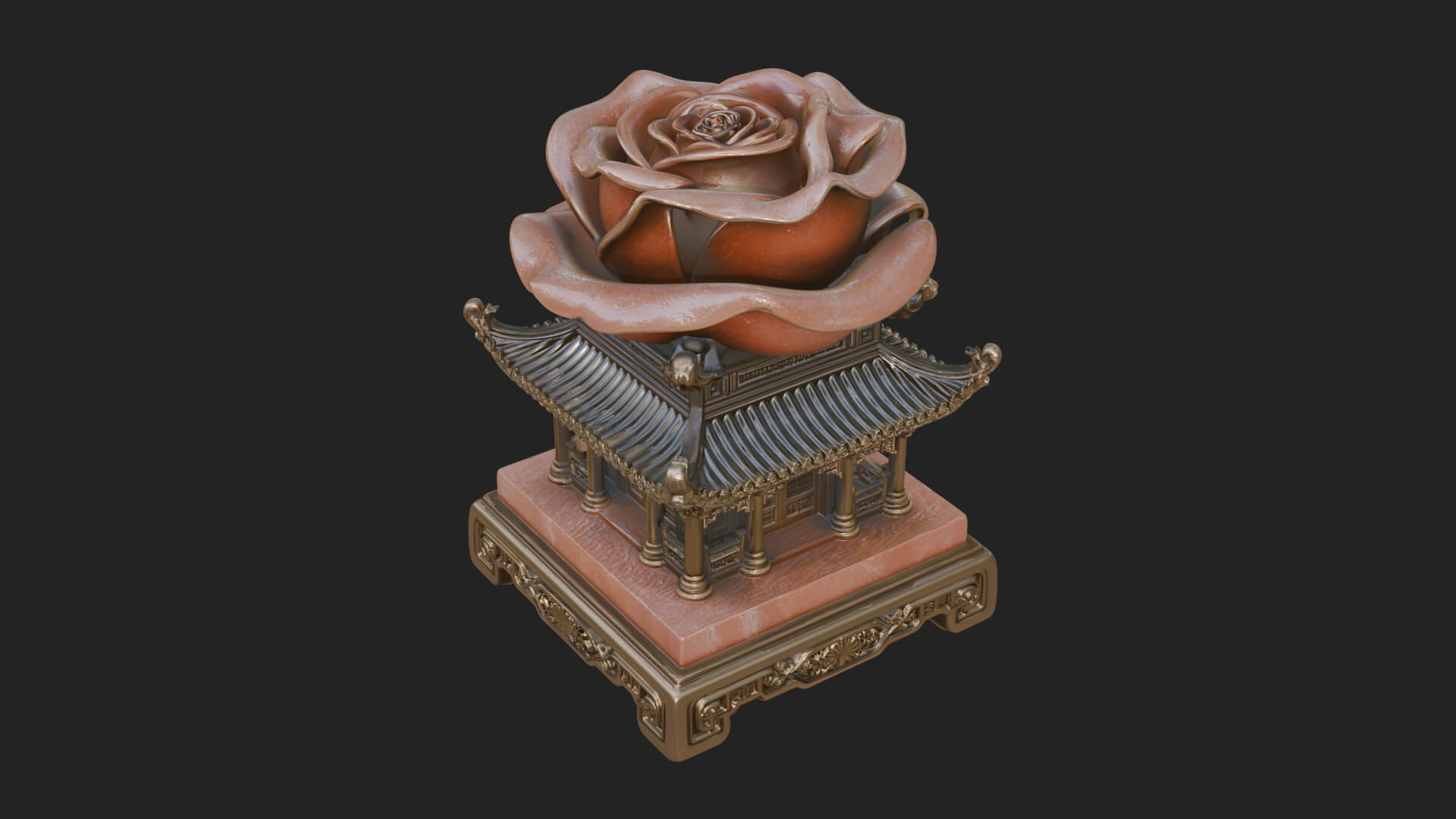 Rose Flower Pedestal Ornament Design 2 3D Print Model 3D Model