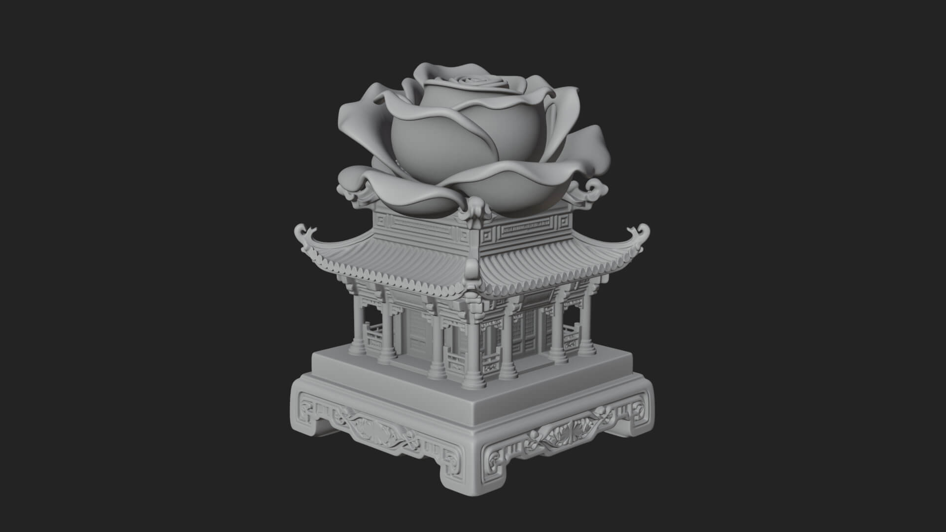 Rose Flower Pedestal Ornament Design 2 3D Print Model 3D Model