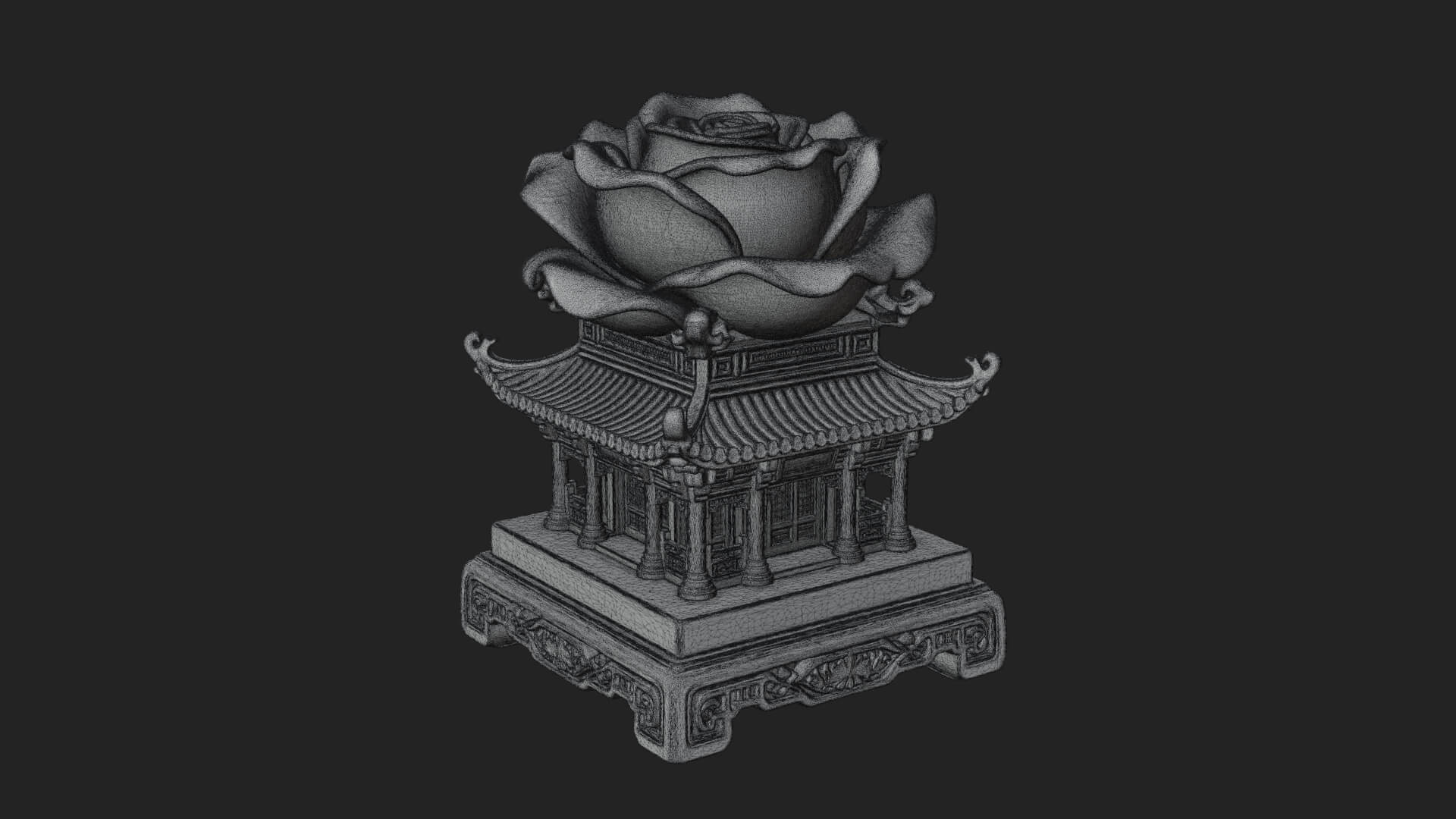 Rose Flower Pedestal Ornament Design 2 3D Print Model 3D Model