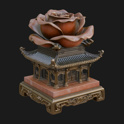 Rose Flower Pedestal Ornament Design 2 3D Print Model