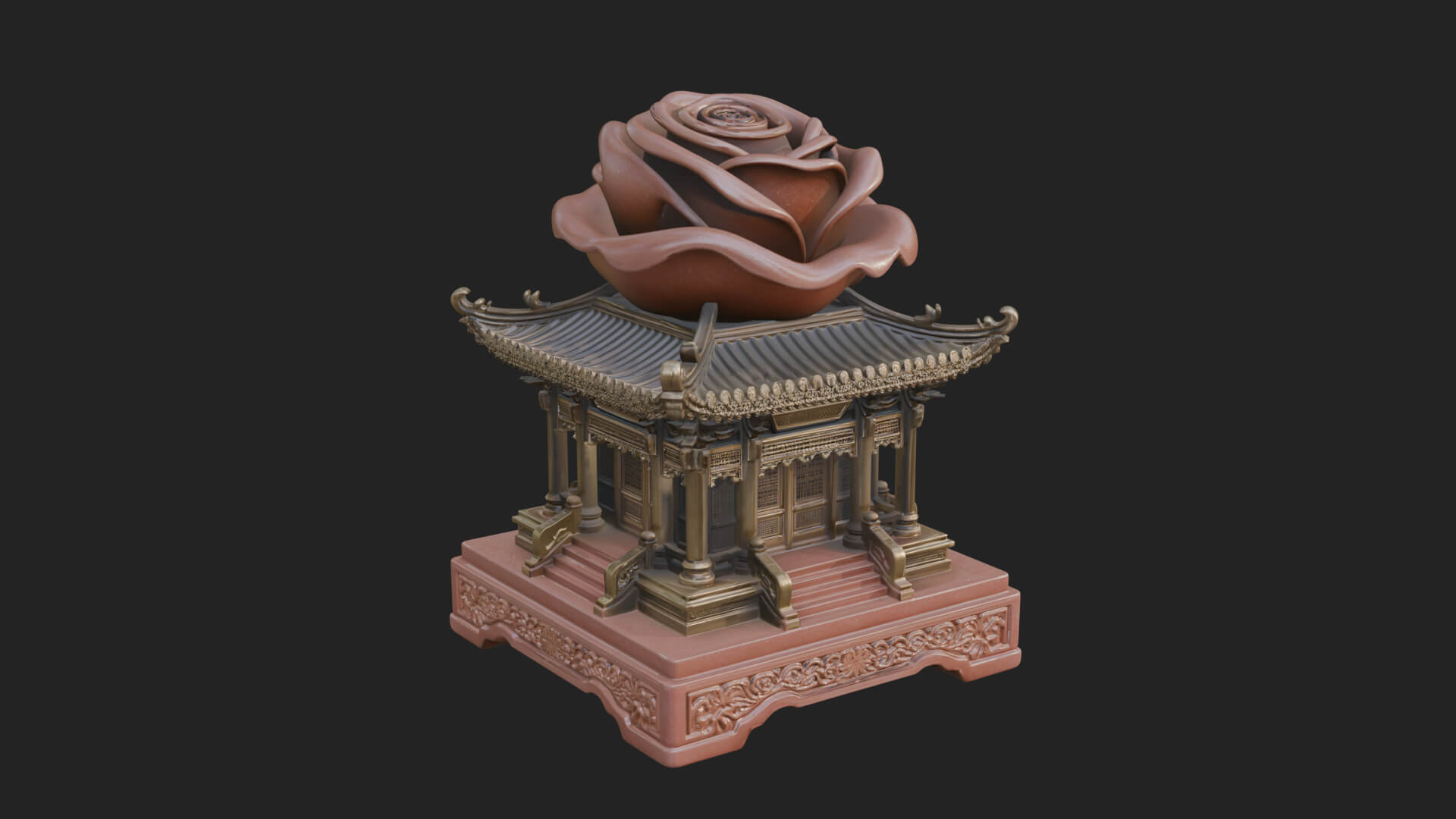 Rose Flower Pedestal Ornament Design 3 3D Print Model 3D Model