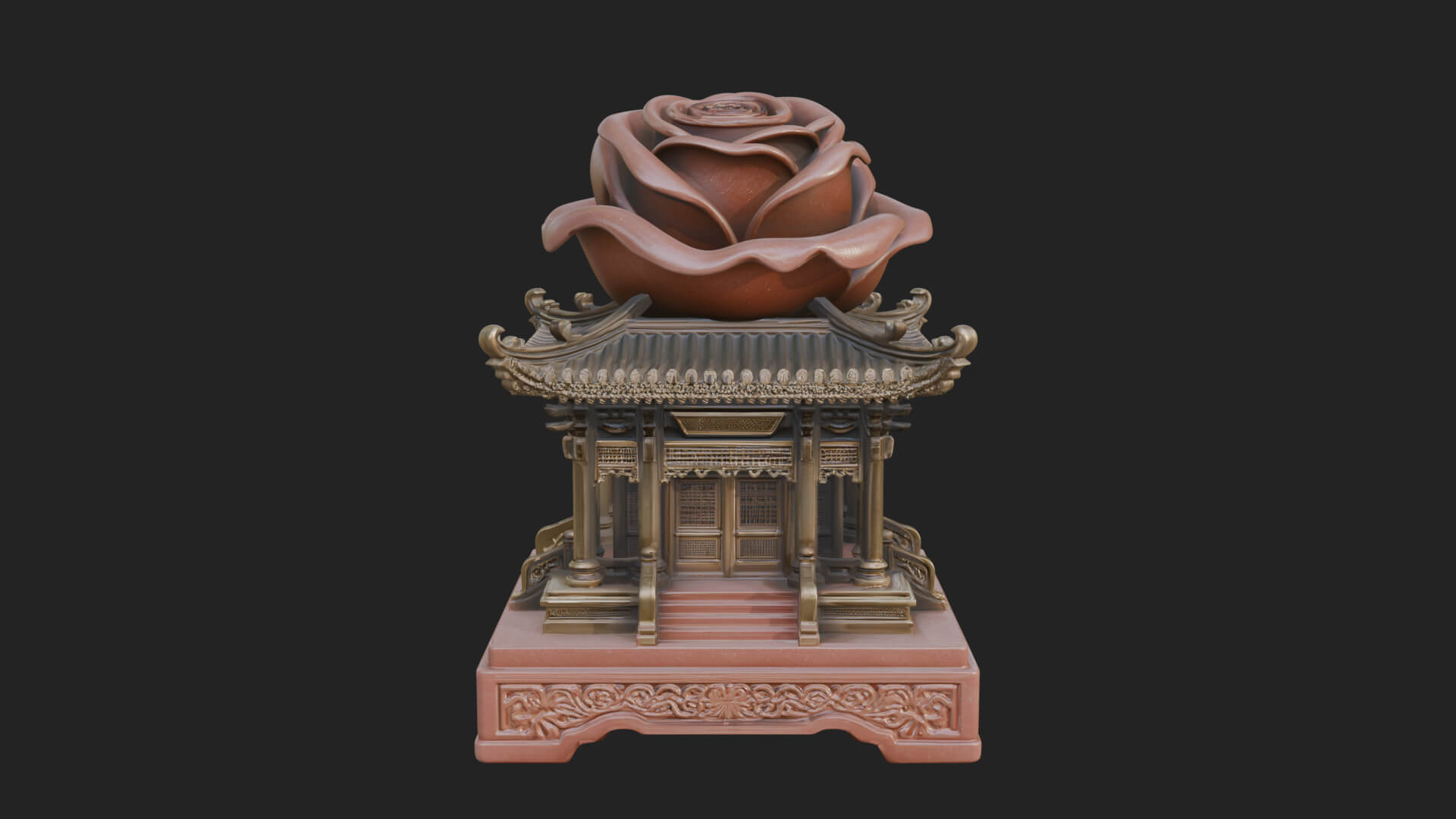 Rose Flower Pedestal Ornament Design 3 3D Print Model 3D Model