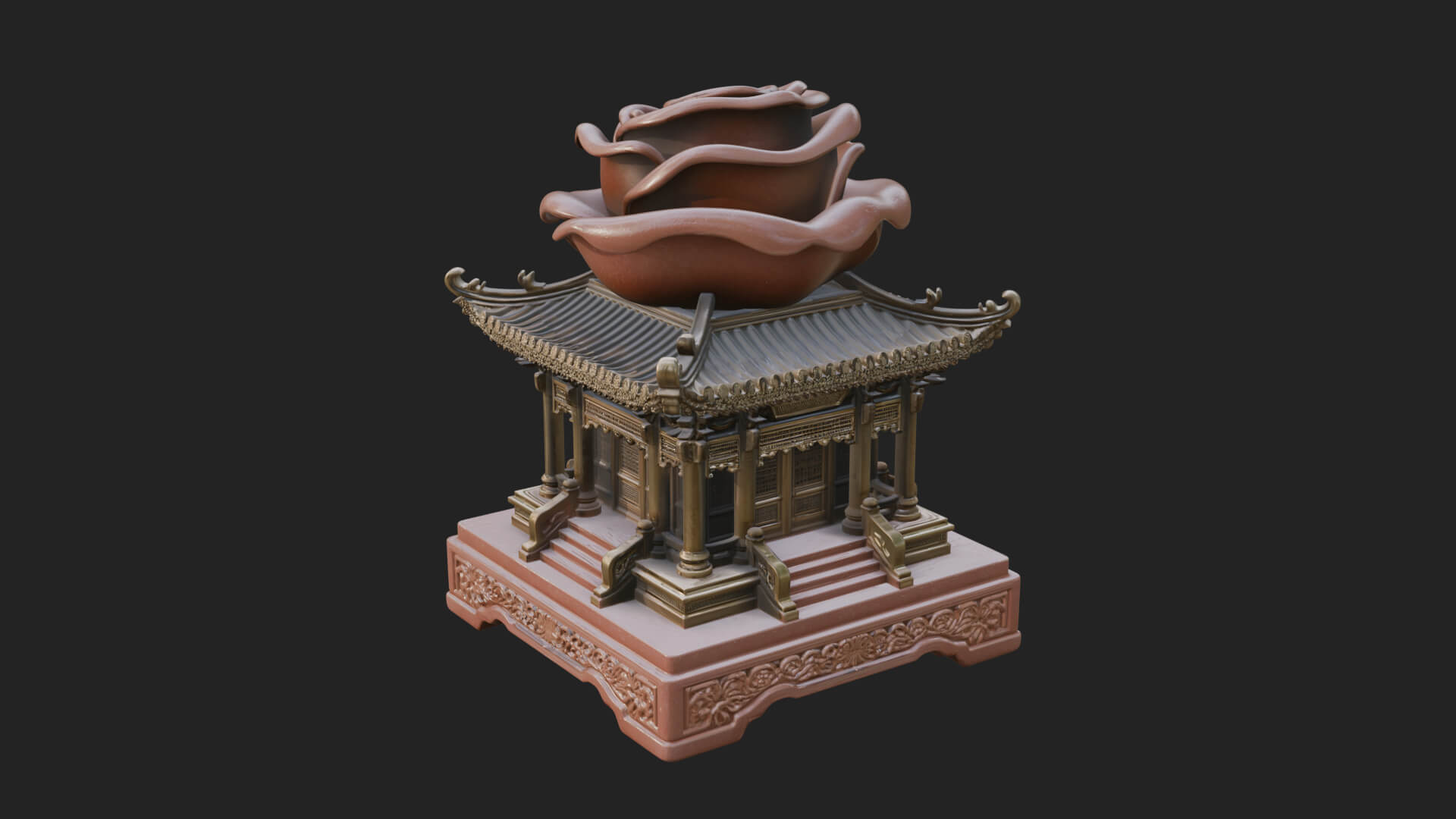 Rose Flower Pedestal Ornament Design 3 3D Print Model 3D Model