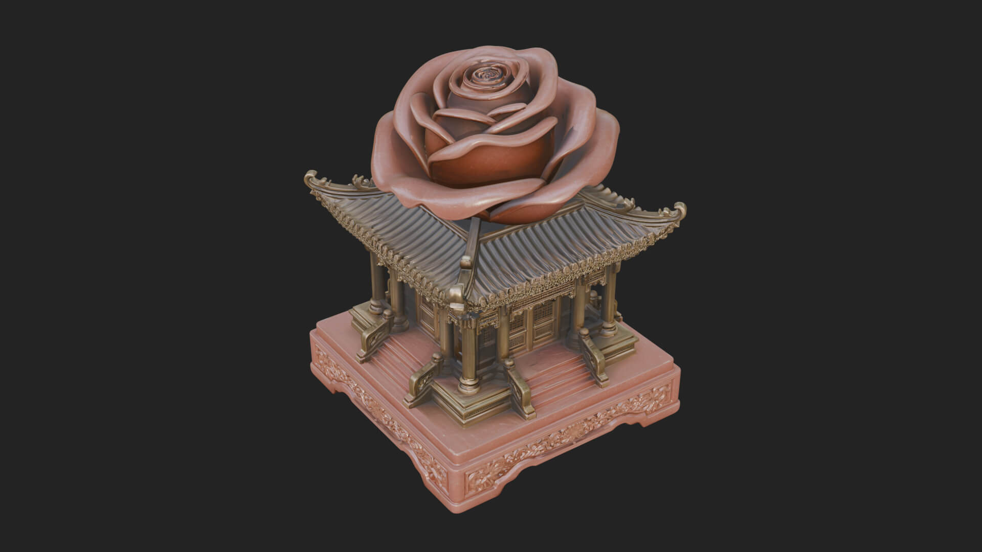 Rose Flower Pedestal Ornament Design 3 3D Print Model 3D Model