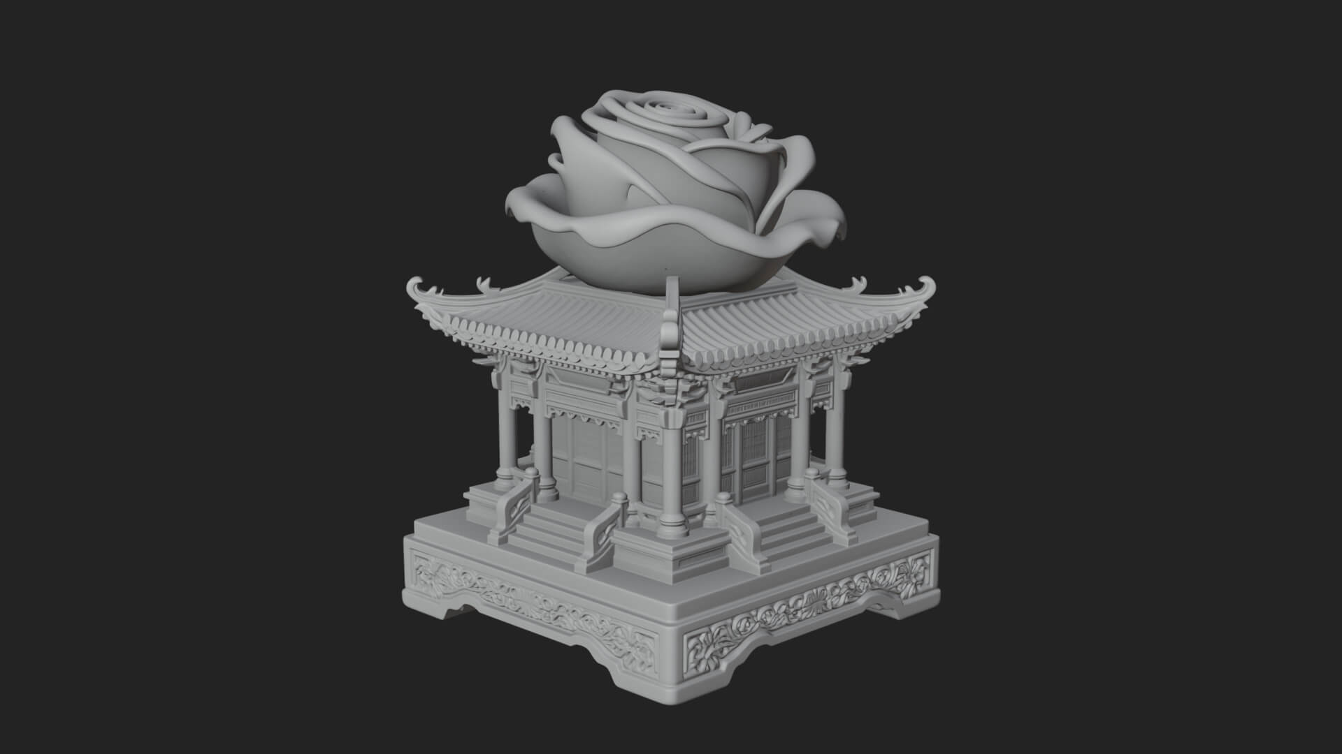 Rose Flower Pedestal Ornament Design 3 3D Print Model 3D Model