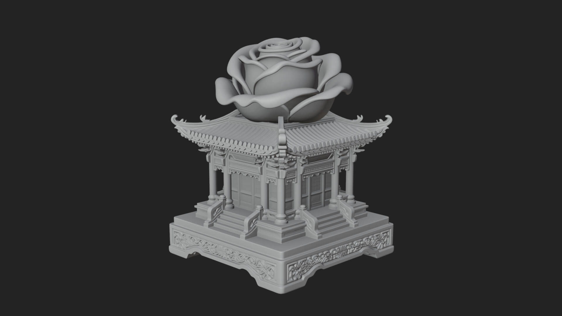 Rose Flower Pedestal Ornament Design 3 3D Print Model 3D Model