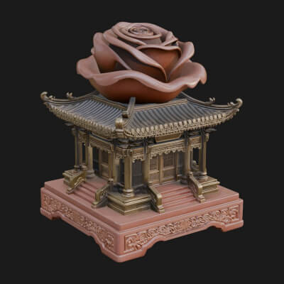 Rose Flower Pedestal Ornament Design 3 3D Print Model