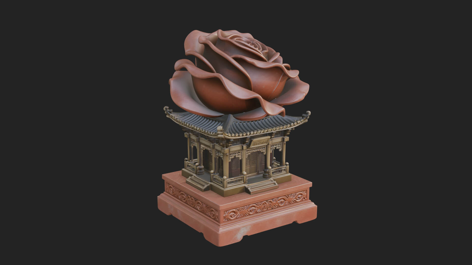 Rose Flower Pedestal Ornament Design 4 3D Print Model 3D Model