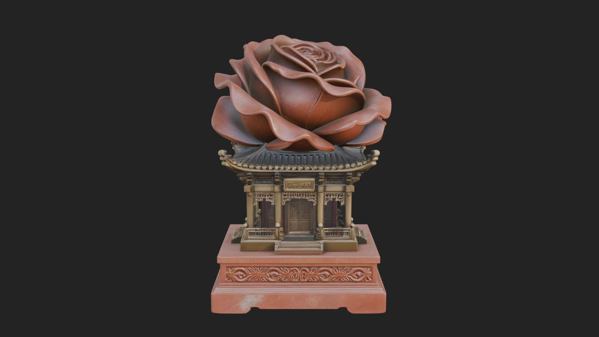 Rose Flower Pedestal Ornament Design 4 3D Print Model 3D Model