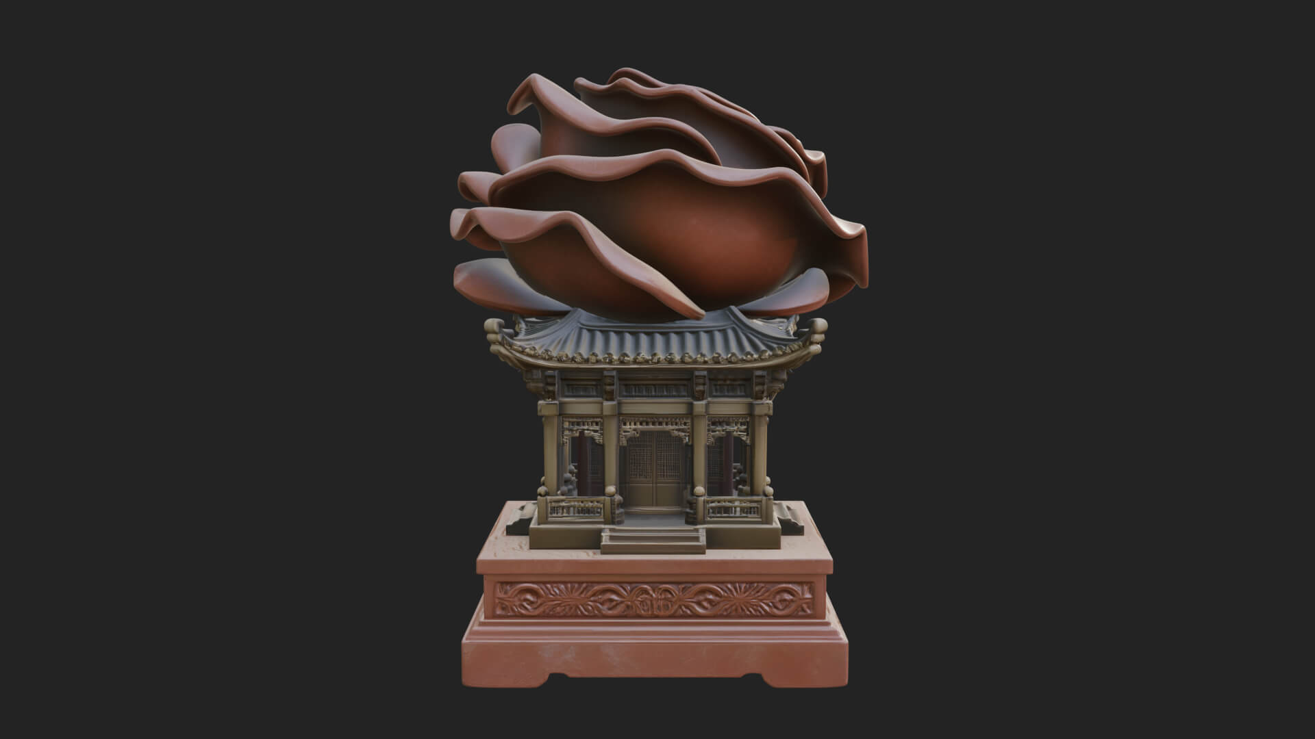 Rose Flower Pedestal Ornament Design 4 3D Print Model 3D Model