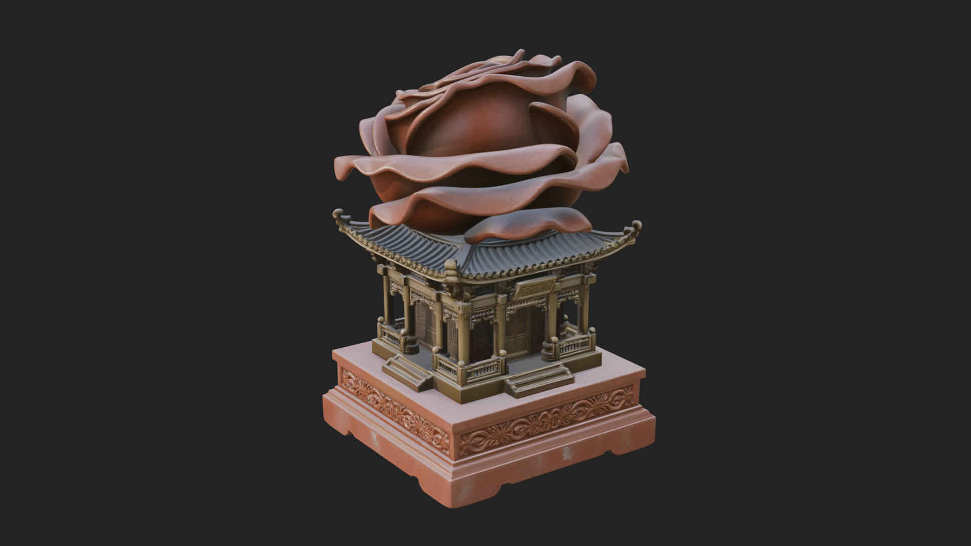 Rose Flower Pedestal Ornament Design 4 3D Print Model 3D Model