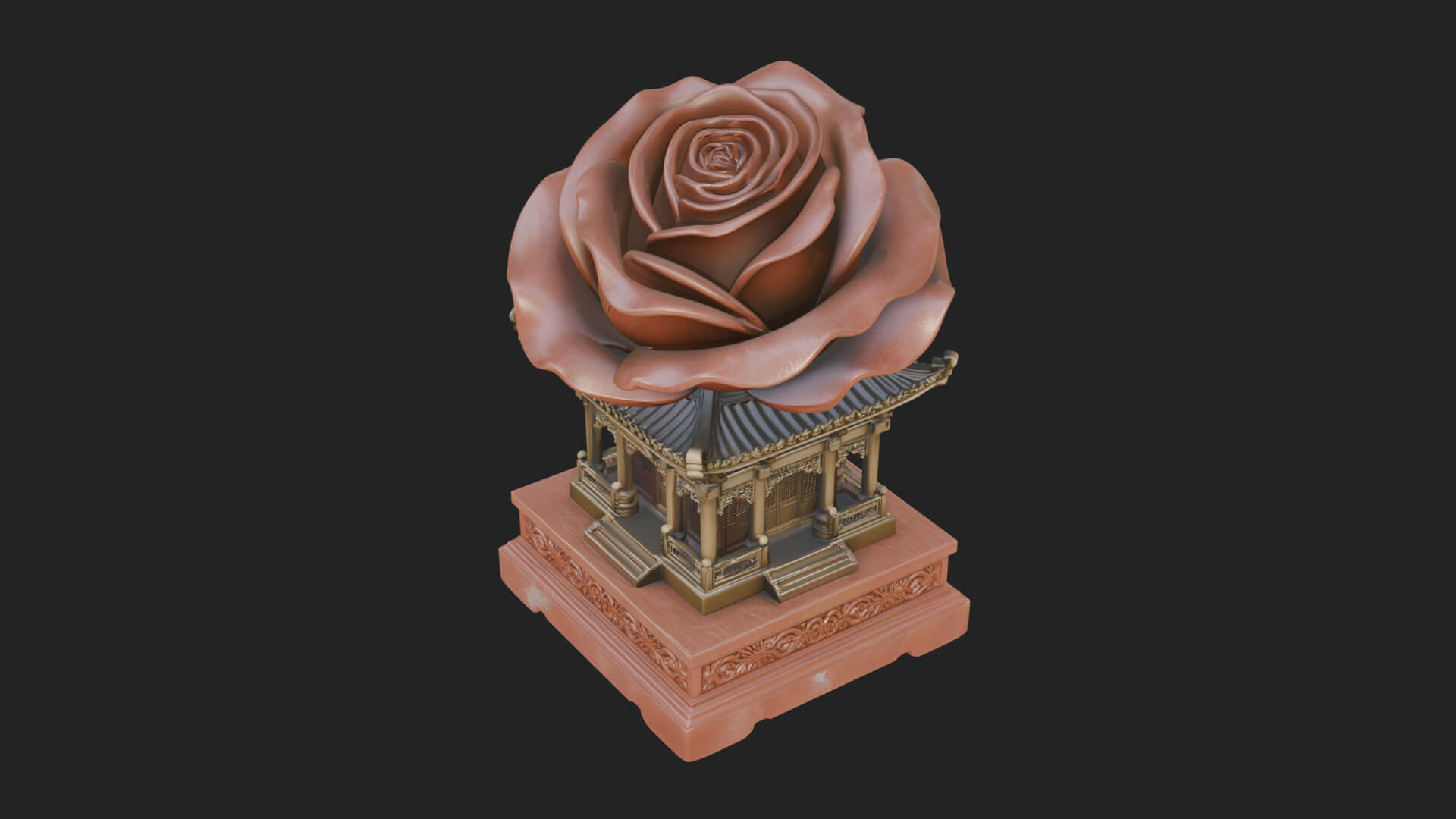 Rose Flower Pedestal Ornament Design 4 3D Print Model 3D Model