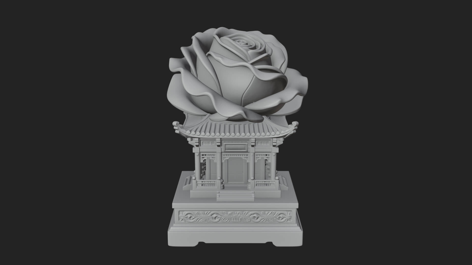 Rose Flower Pedestal Ornament Design 4 3D Print Model 3D Model