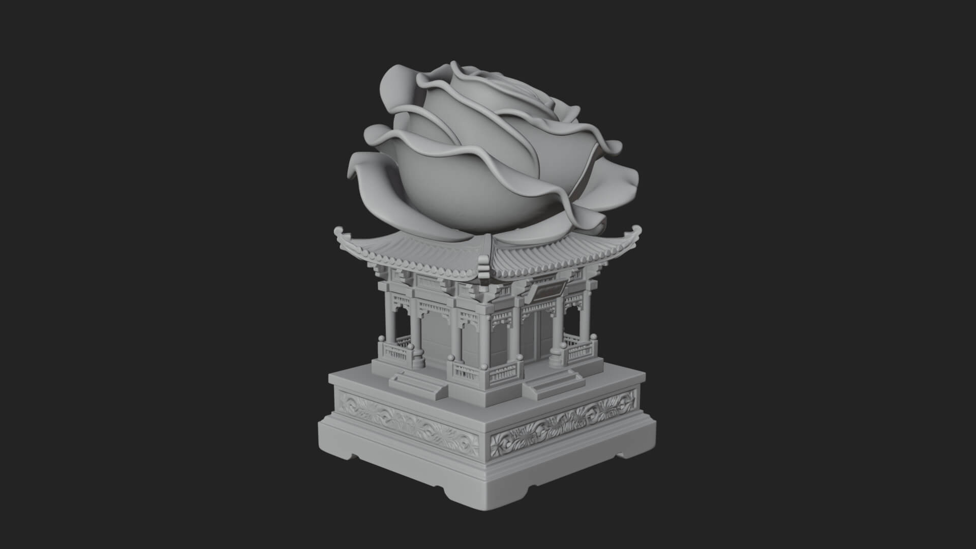 Rose Flower Pedestal Ornament Design 4 3D Print Model 3D Model