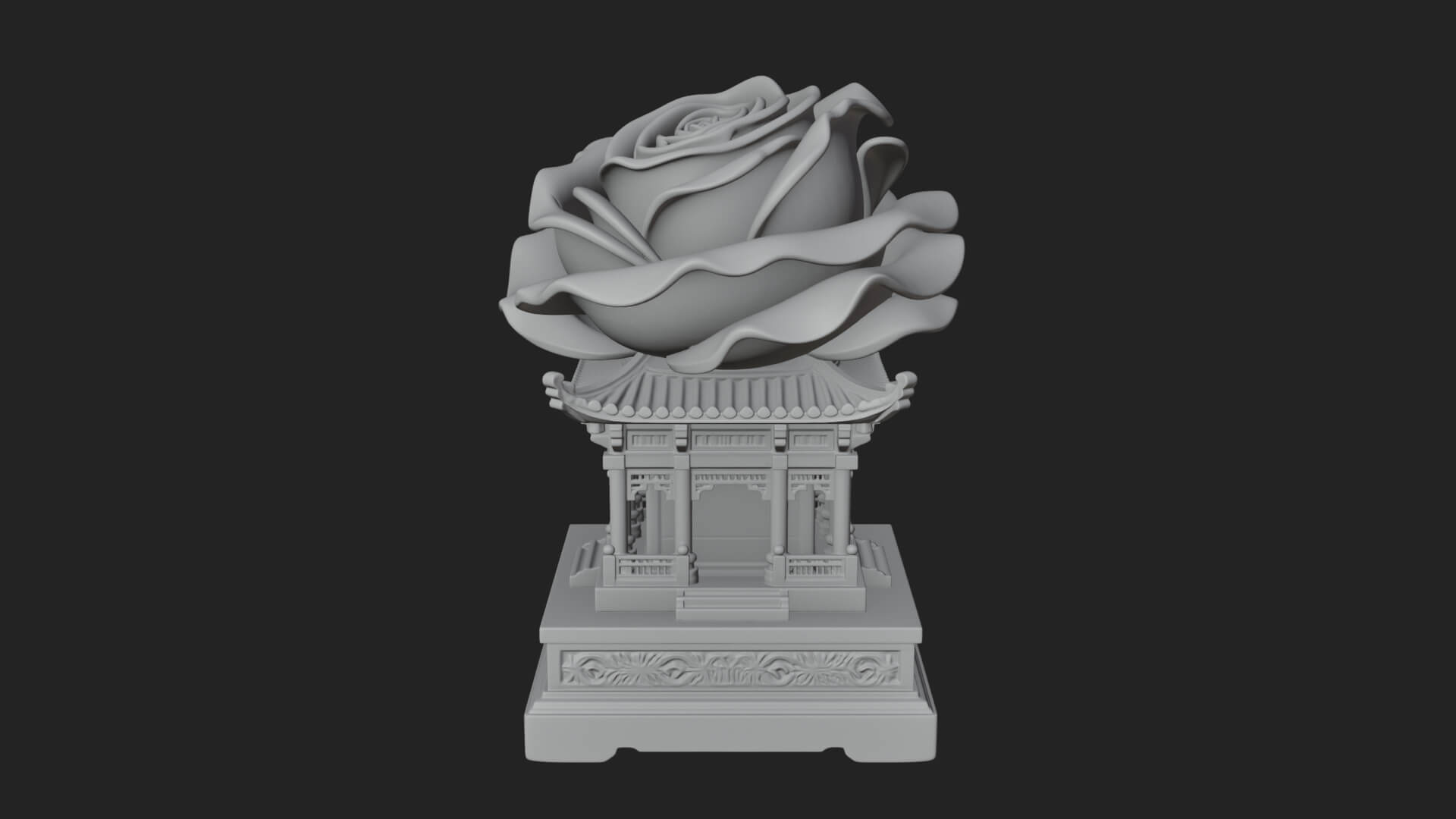 Rose Flower Pedestal Ornament Design 4 3D Print Model 3D Model