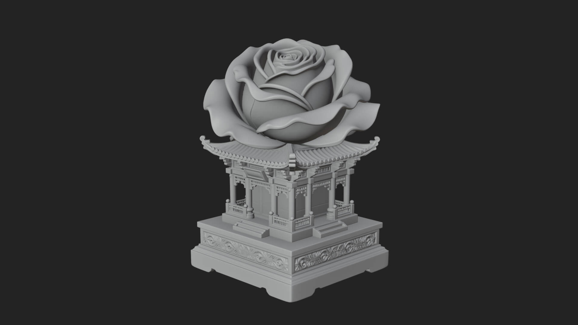 Rose Flower Pedestal Ornament Design 4 3D Print Model 3D Model