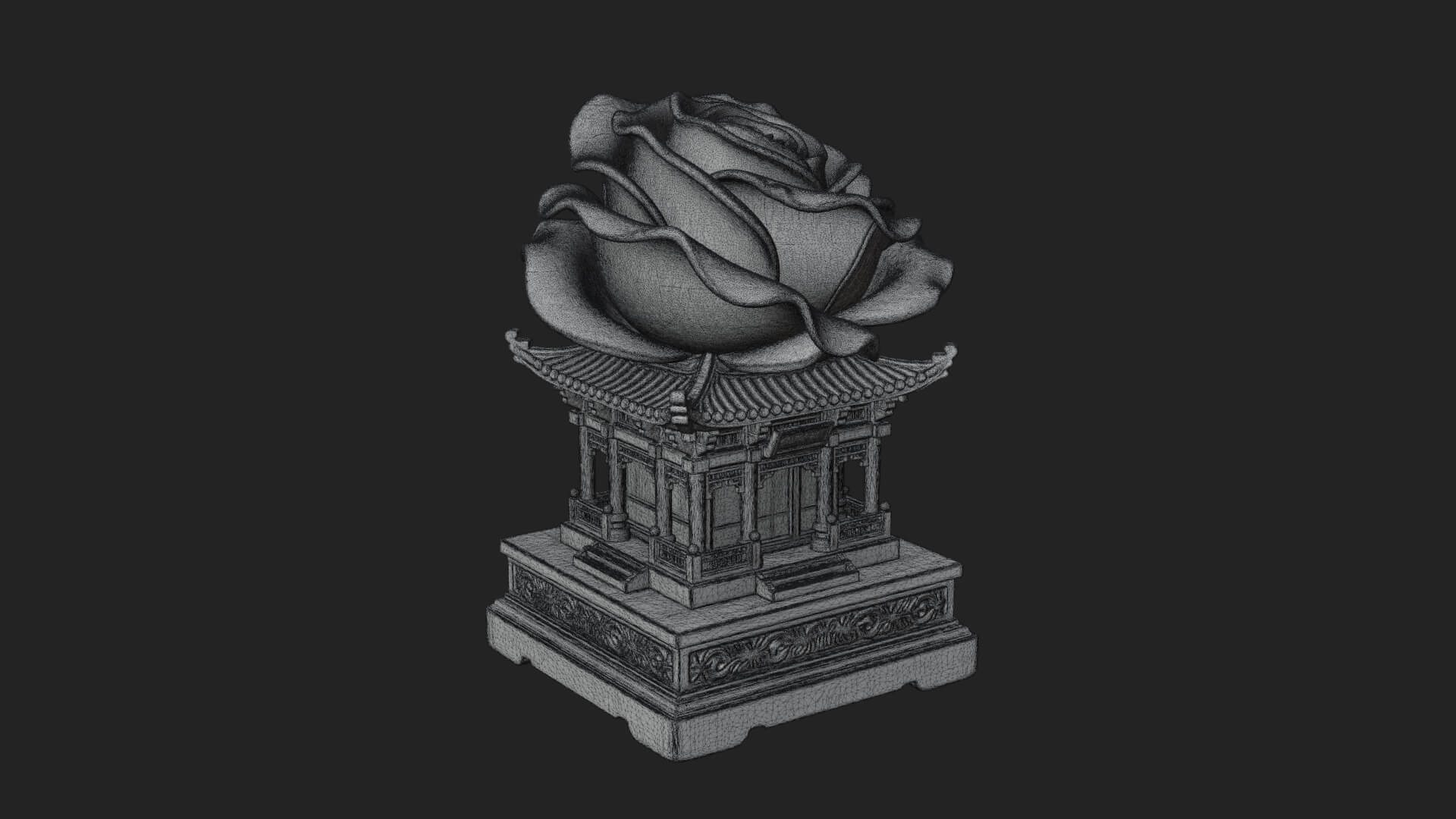 Rose Flower Pedestal Ornament Design 4 3D Print Model 3D Model
