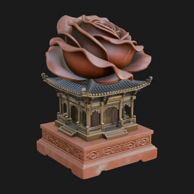 Rose Flower Pedestal Ornament Design 4 3D Print Model