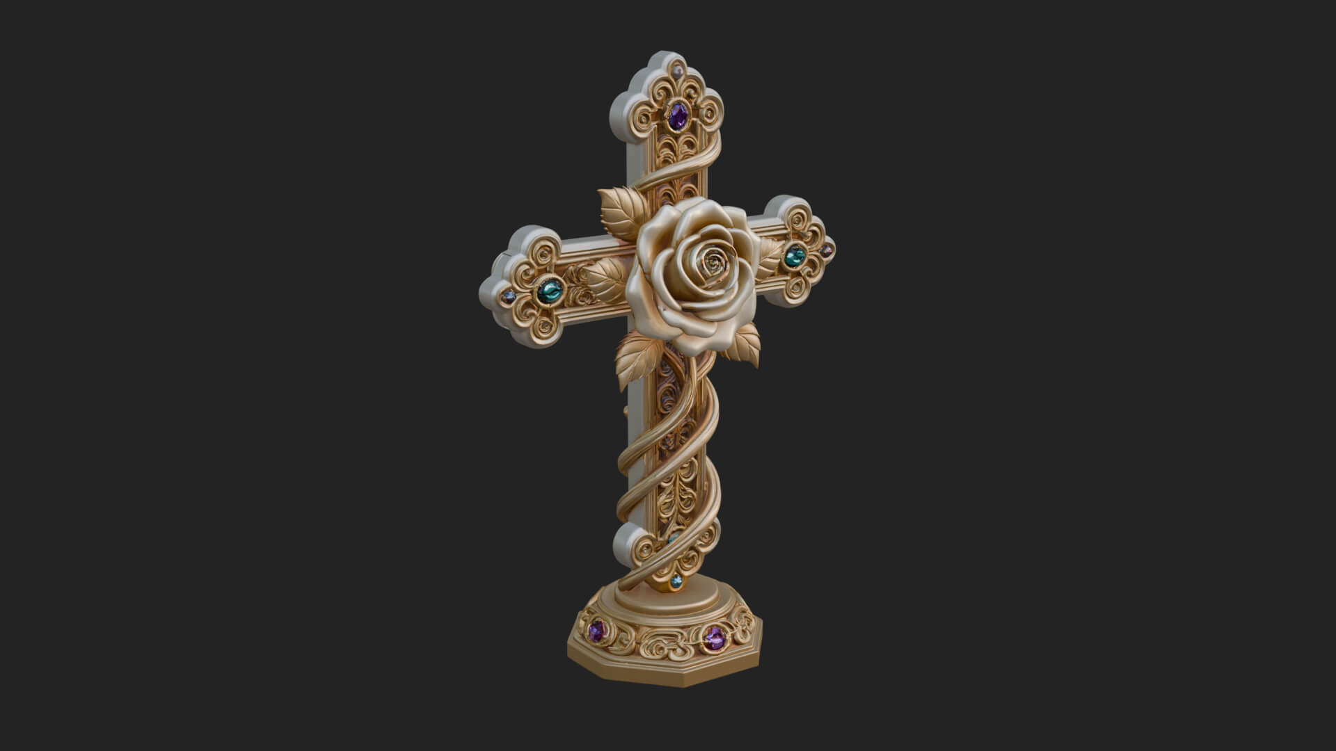 Rose Flower Vine Cross Model Design 1 3D Print Model 3D Model