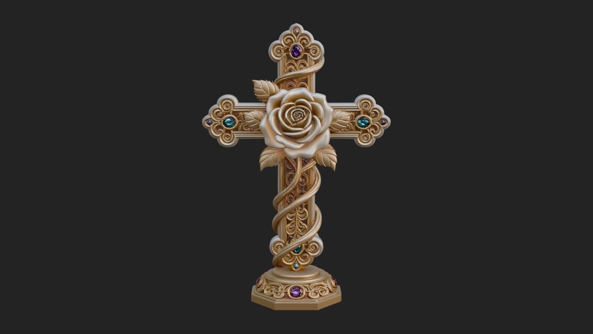 Rose Flower Vine Cross Model Design 1 3D Print Model 3D Model