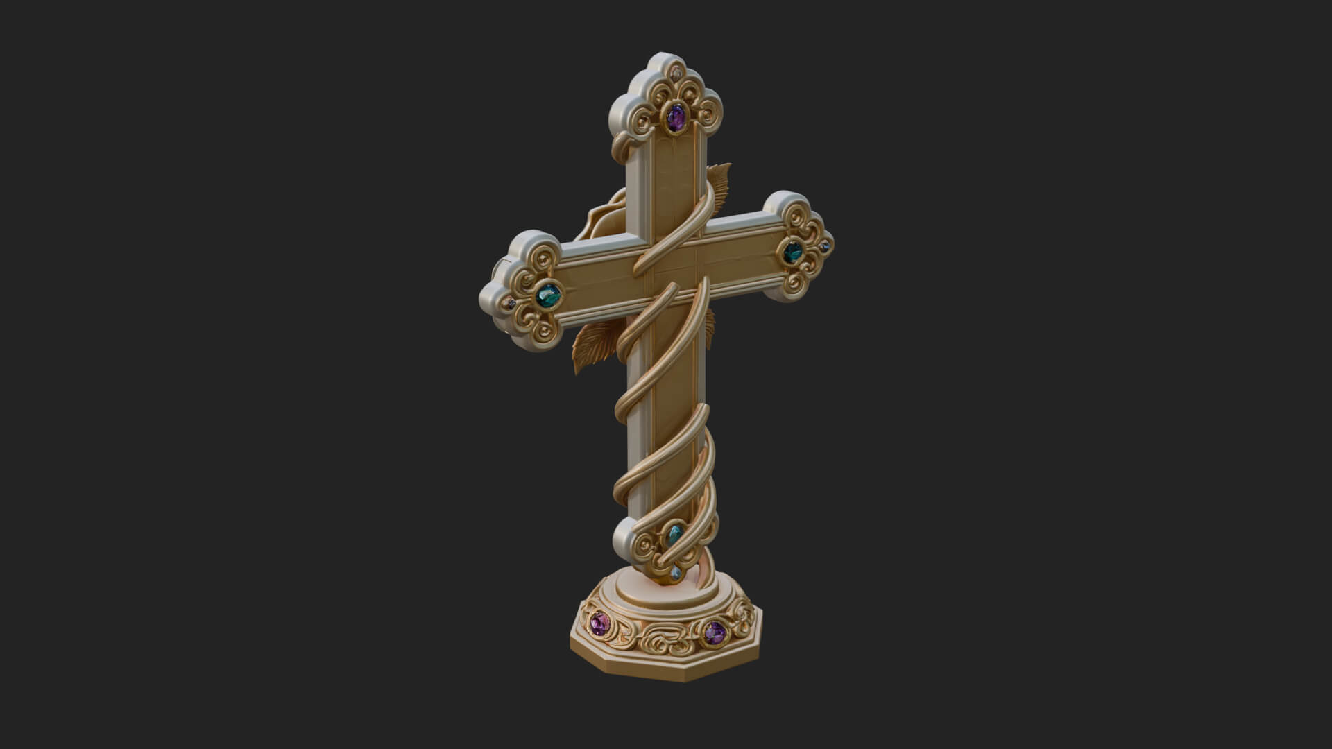 Rose Flower Vine Cross Model Design 1 3D Print Model 3D Model
