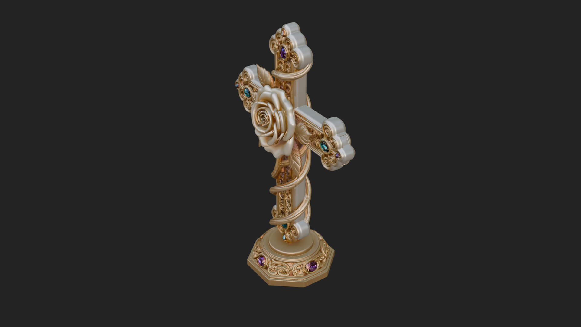 Rose Flower Vine Cross Model Design 1 3D Print Model 3D Model