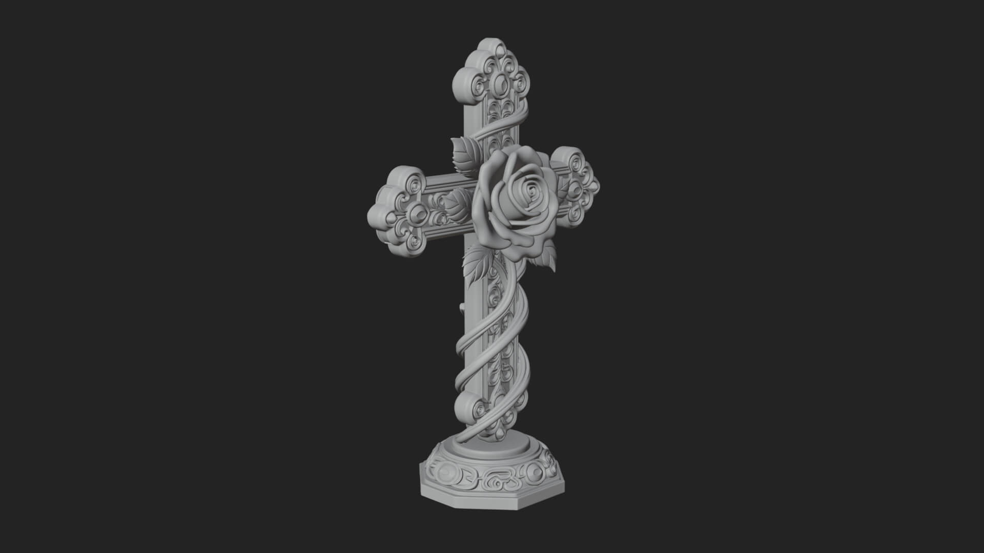 Rose Flower Vine Cross Model Design 1 3D Print Model 3D Model