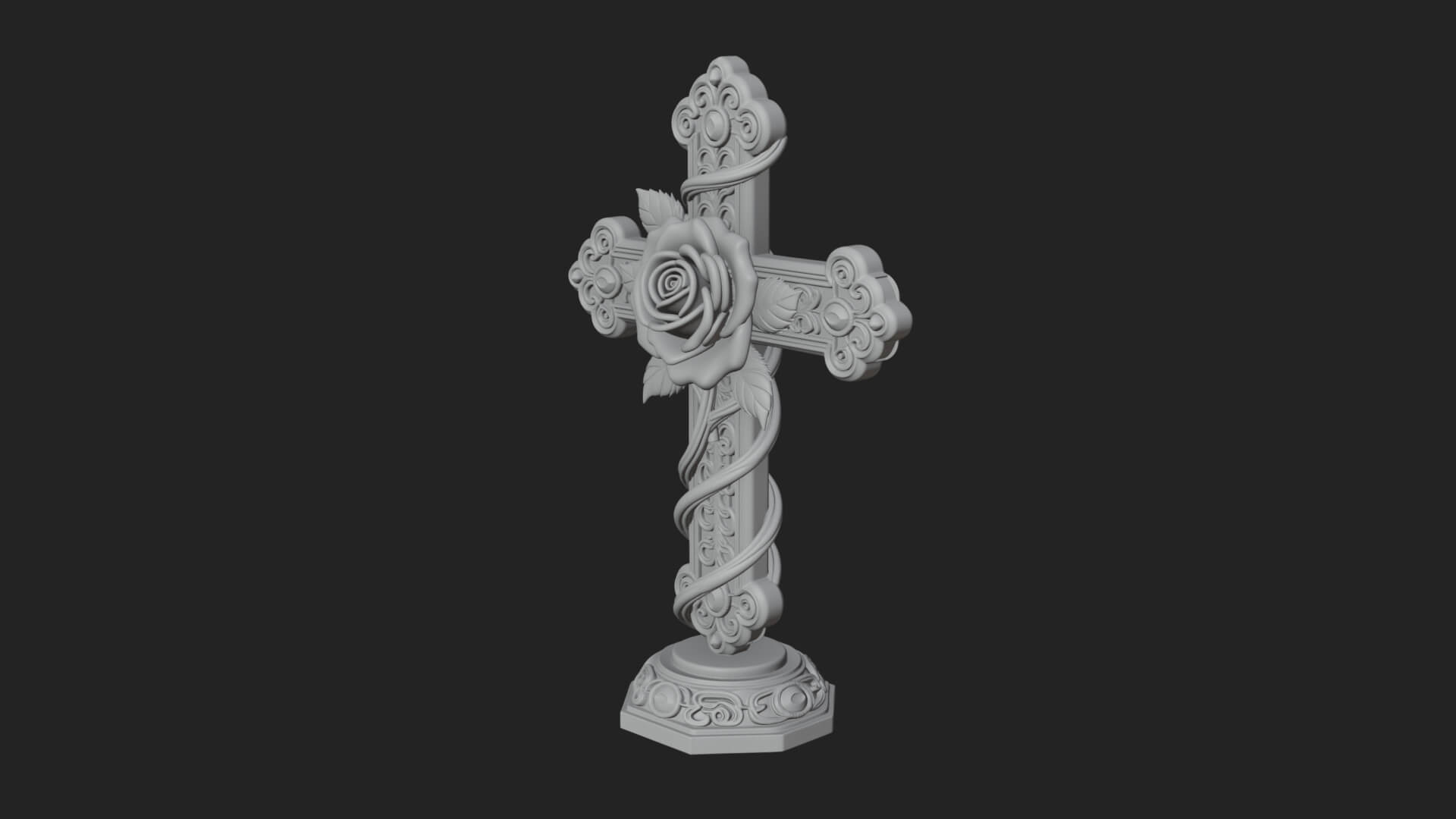 Rose Flower Vine Cross Model Design 1 3D Print Model 3D Model