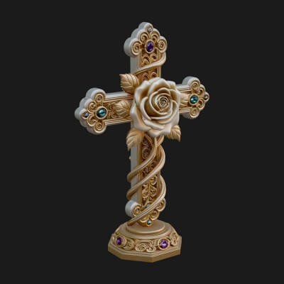 Rose Flower Vine Cross Model Design 1 3D Print Model