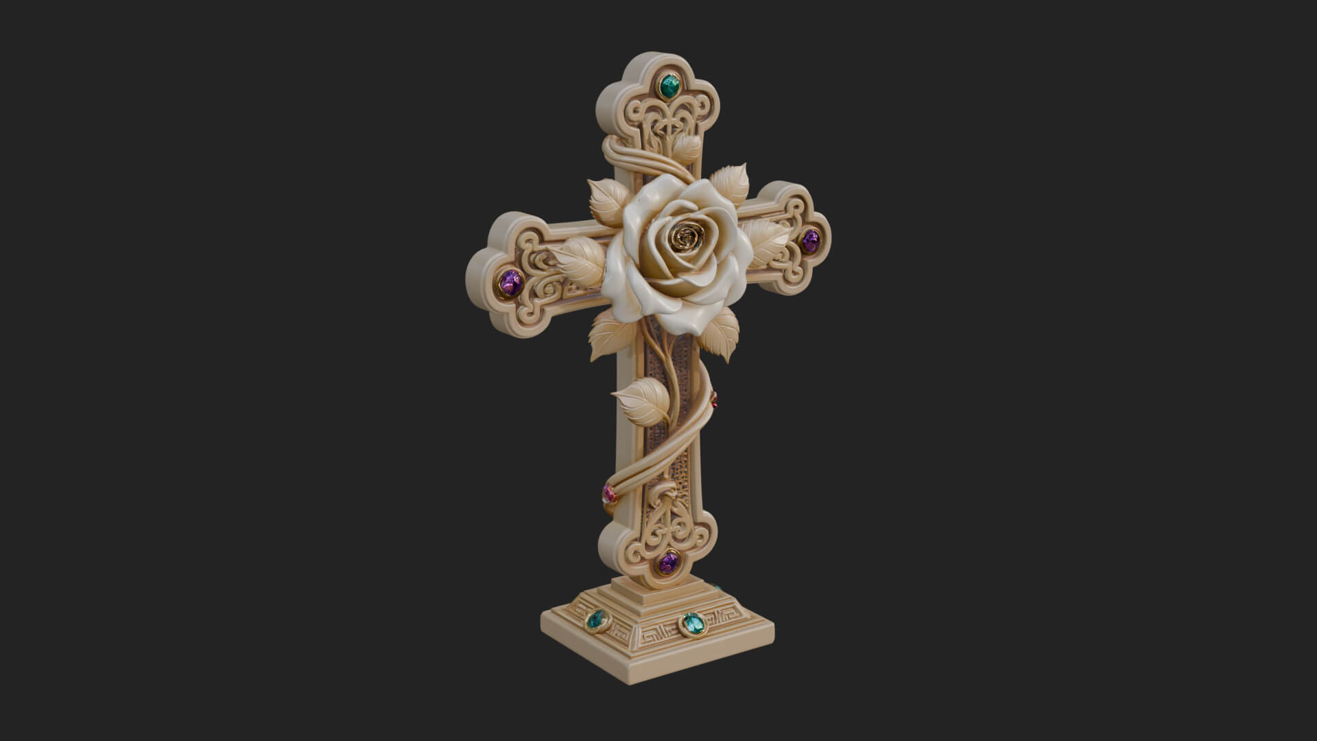 Rose Flower Vine Cross Model Design 2 3D Print Model 3D Model