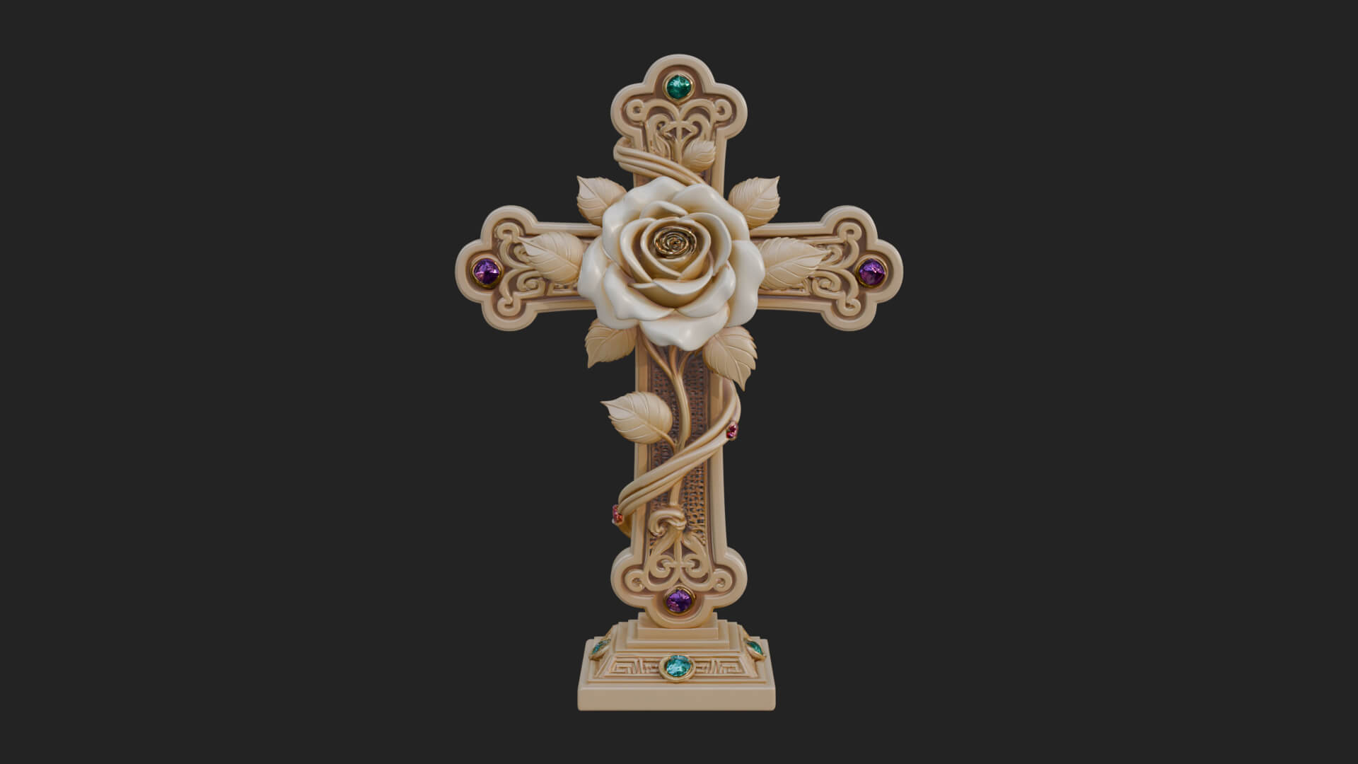 Rose Flower Vine Cross Model Design 2 3D Print Model 3D Model