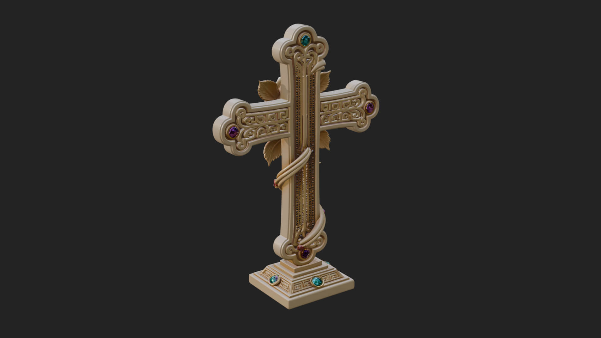 Rose Flower Vine Cross Model Design 2 3D Print Model 3D Model