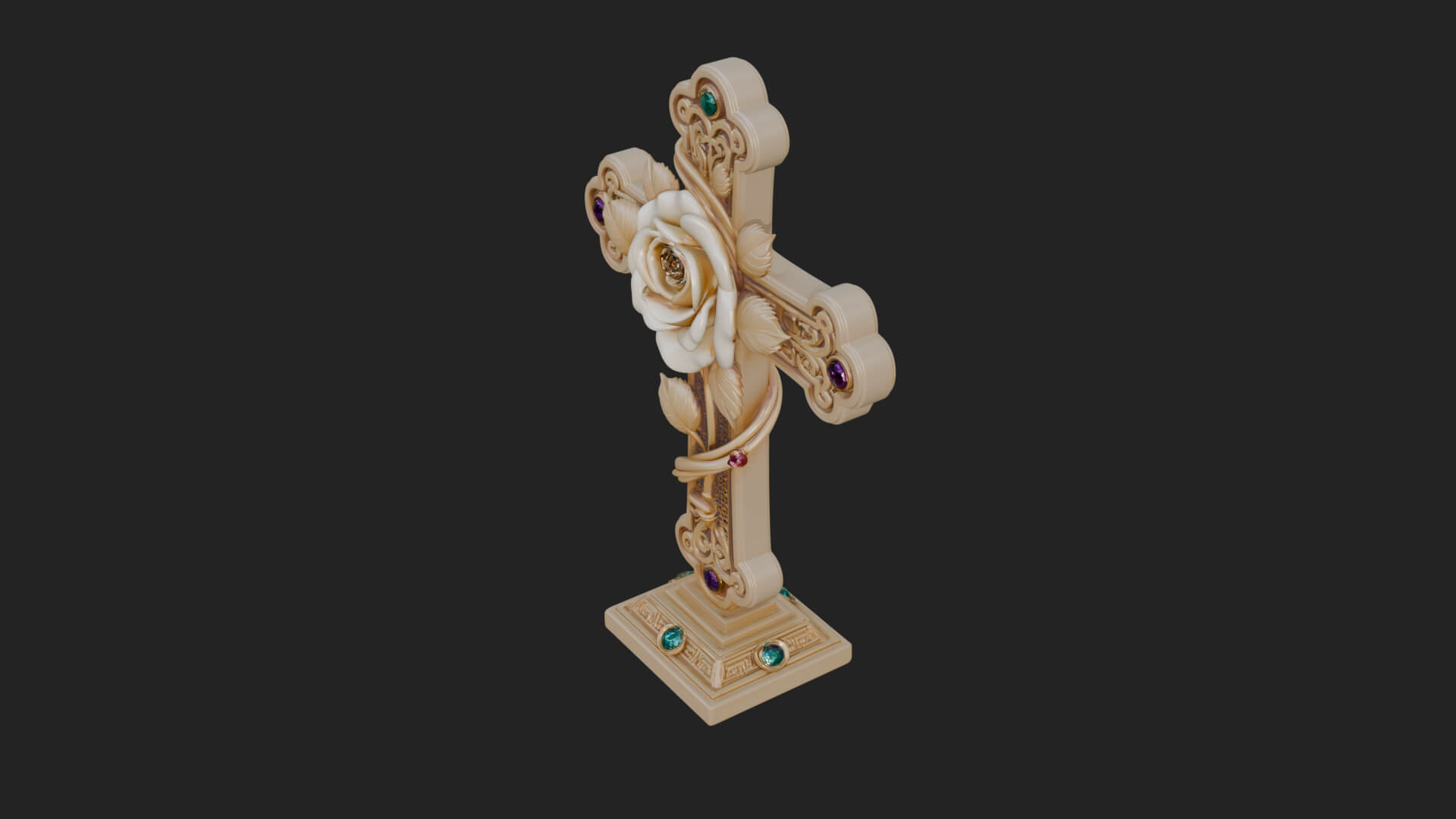 Rose Flower Vine Cross Model Design 2 3D Print Model 3D Model