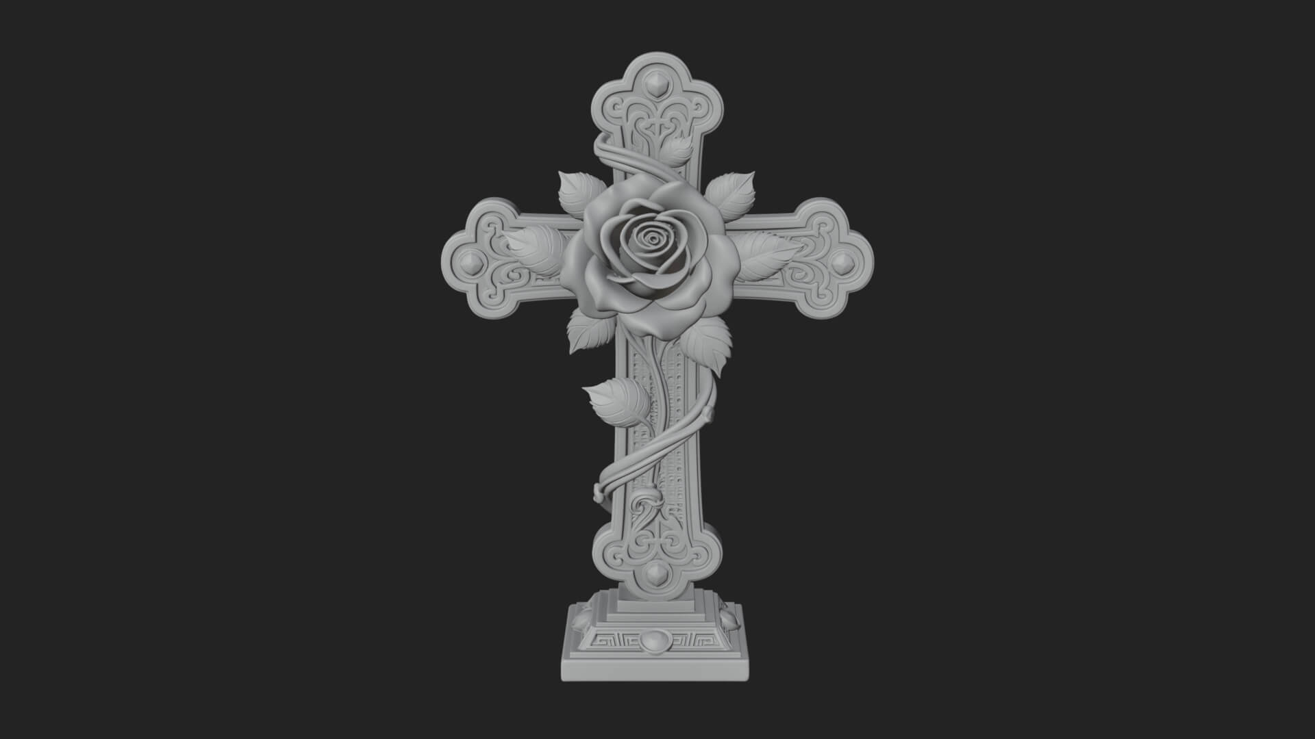 Rose Flower Vine Cross Model Design 2 3D Print Model 3D Model