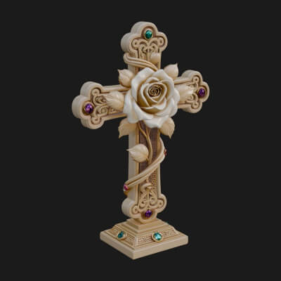 Rose Flower Vine Cross Model Design 2 3D Print Model