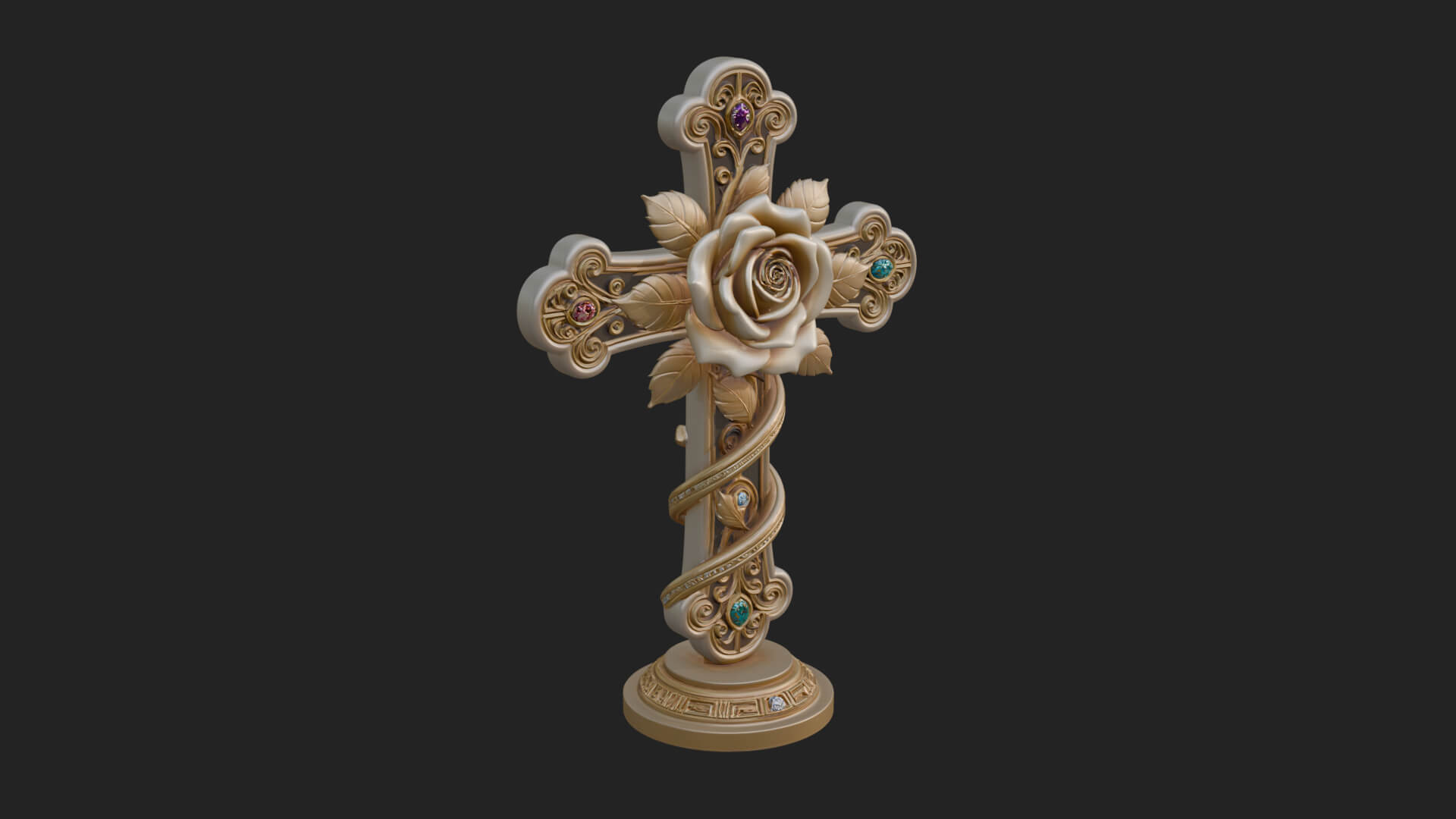 Rose Flower Vine Cross Model Design 3 3D Print Model 3D Model