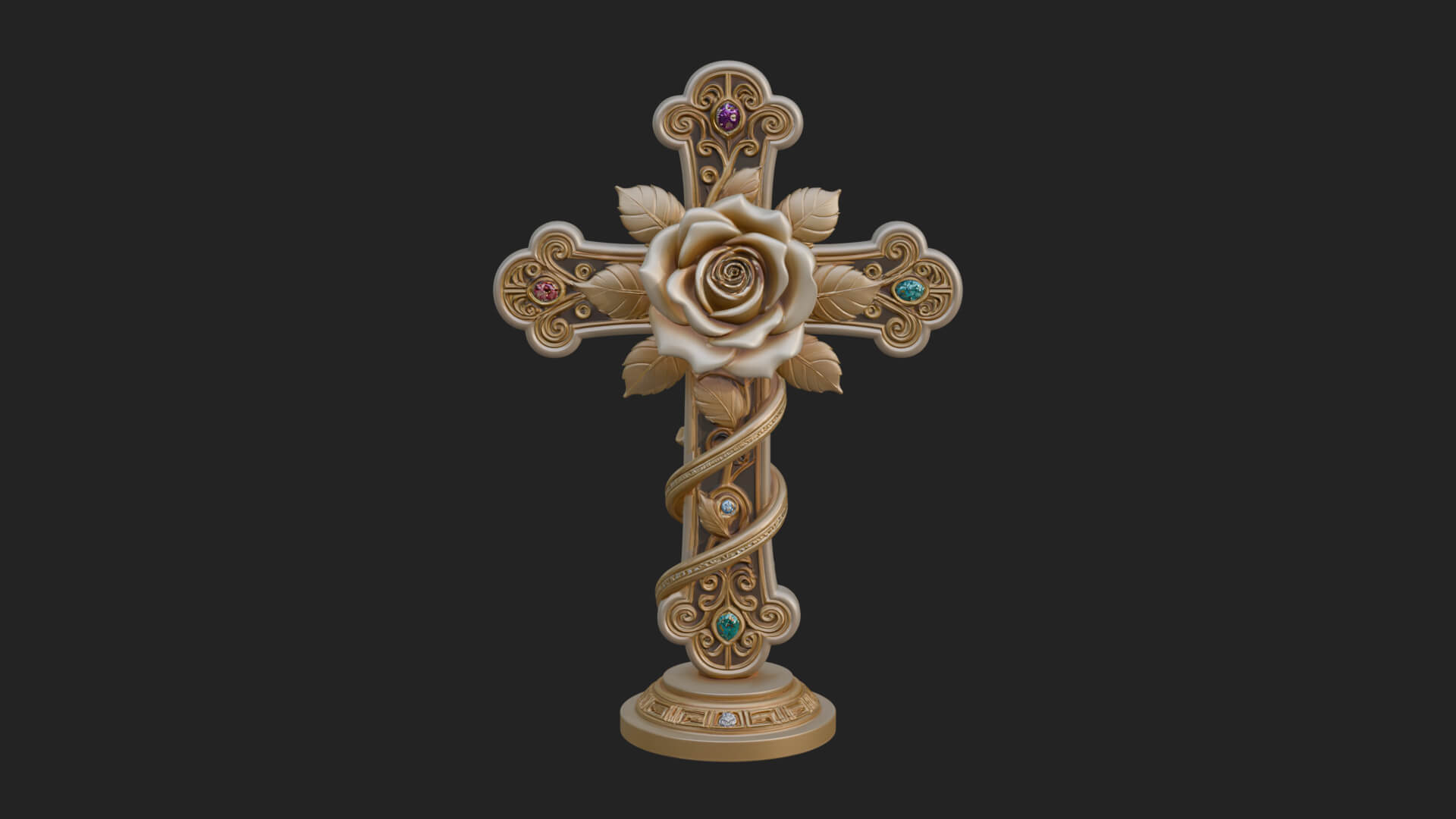 Rose Flower Vine Cross Model Design 3 3D Print Model 3D Model